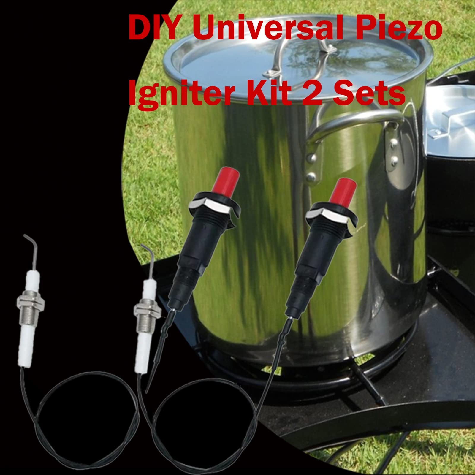 2 Sets 11.8″ Long Propane Push Button Piezo Igniter Kit Gas Grill/Range/Heater