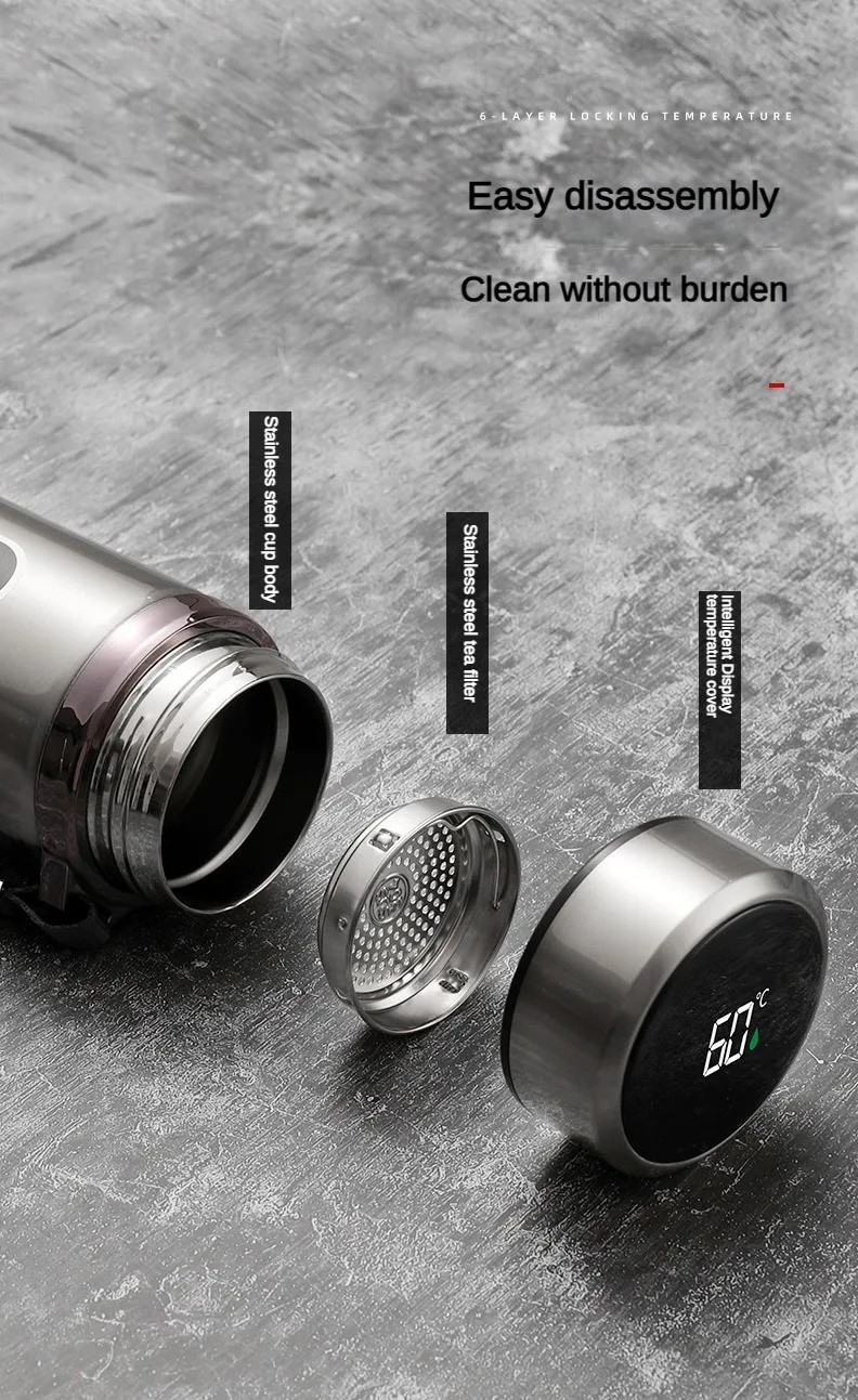 LED Temperature Display Thermos Bottle Stainless Steel Vacuum Flask Portable