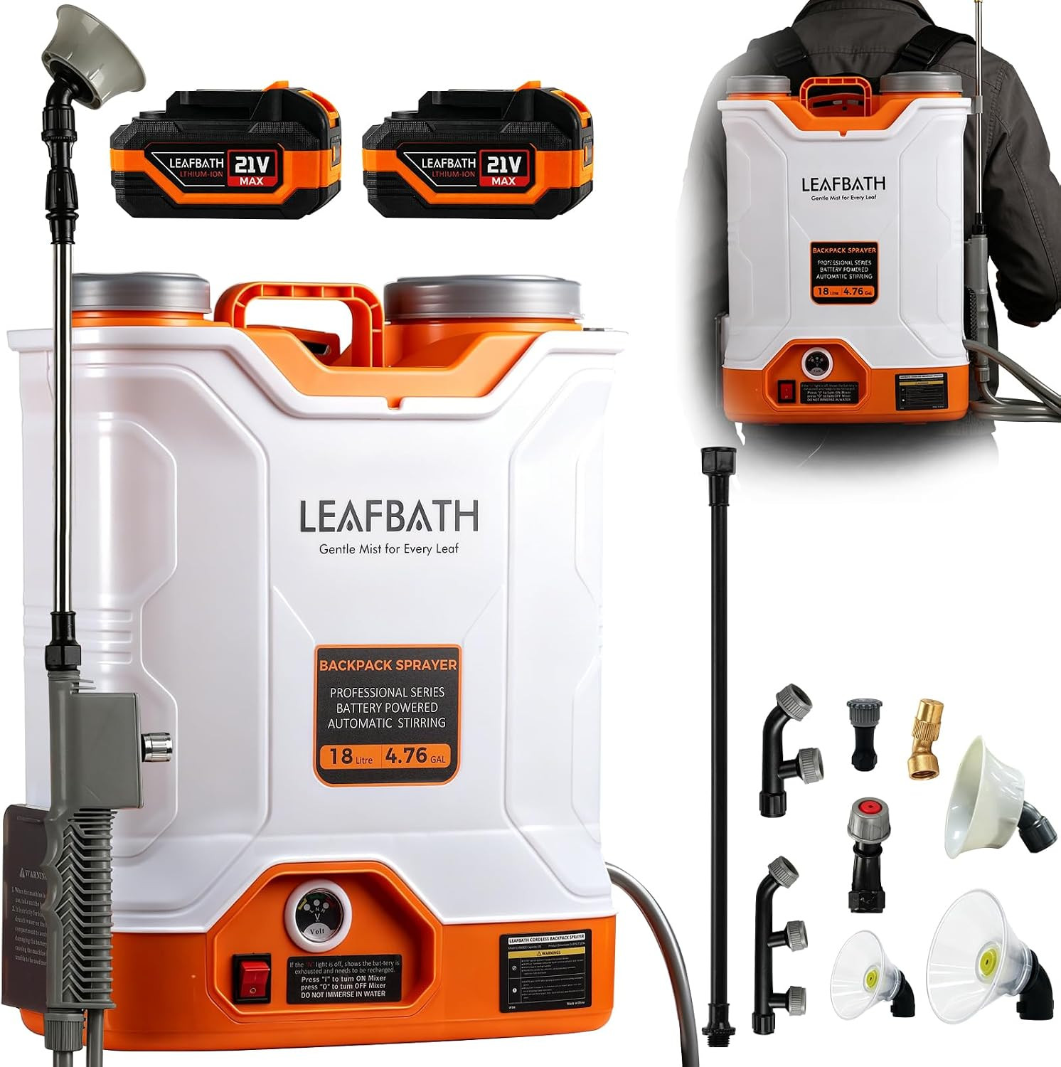 4.76 Gallon Battery Powered Backpack Sprayer | 0-120 PSI Electric, 21V Dual Batt