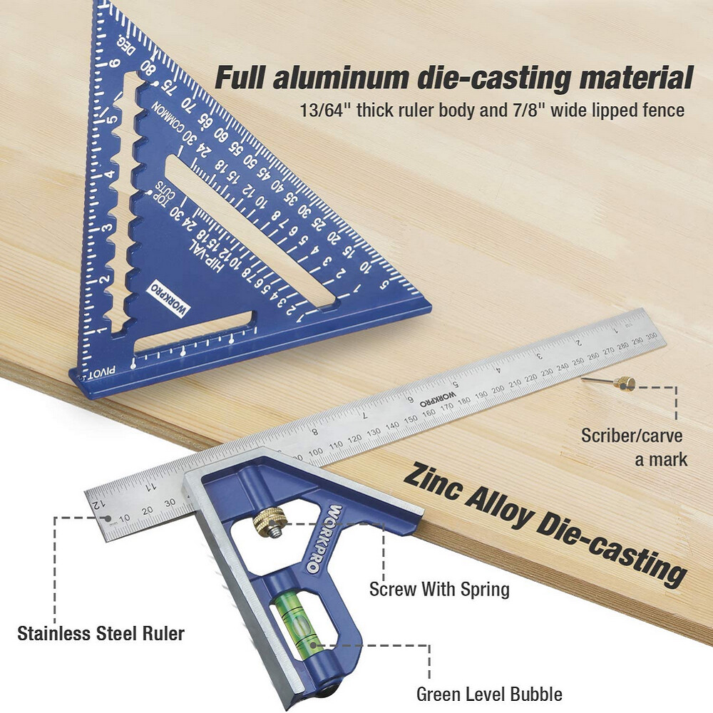 WORKPRO Rafter Square and Combination Square Tool Set Rafter Square Layout Tool
