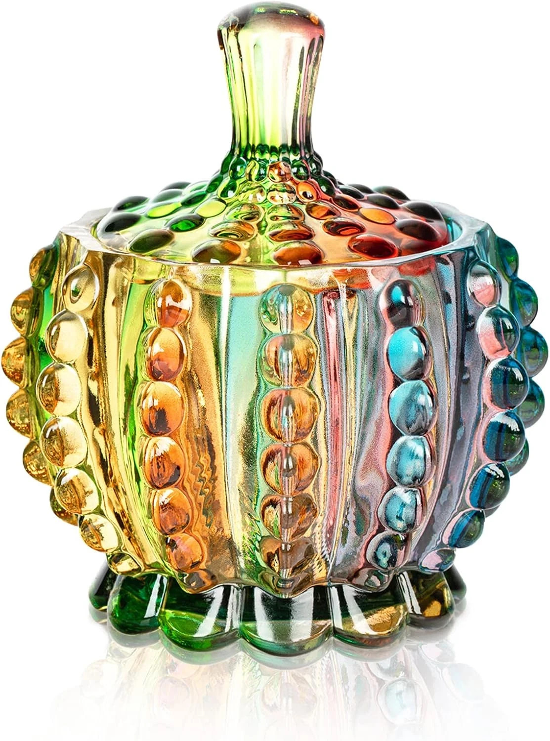 6 oz Colorful 1 Embossed Glass Jars with Lid Crystal Glass Candy Dishes NEW USA.