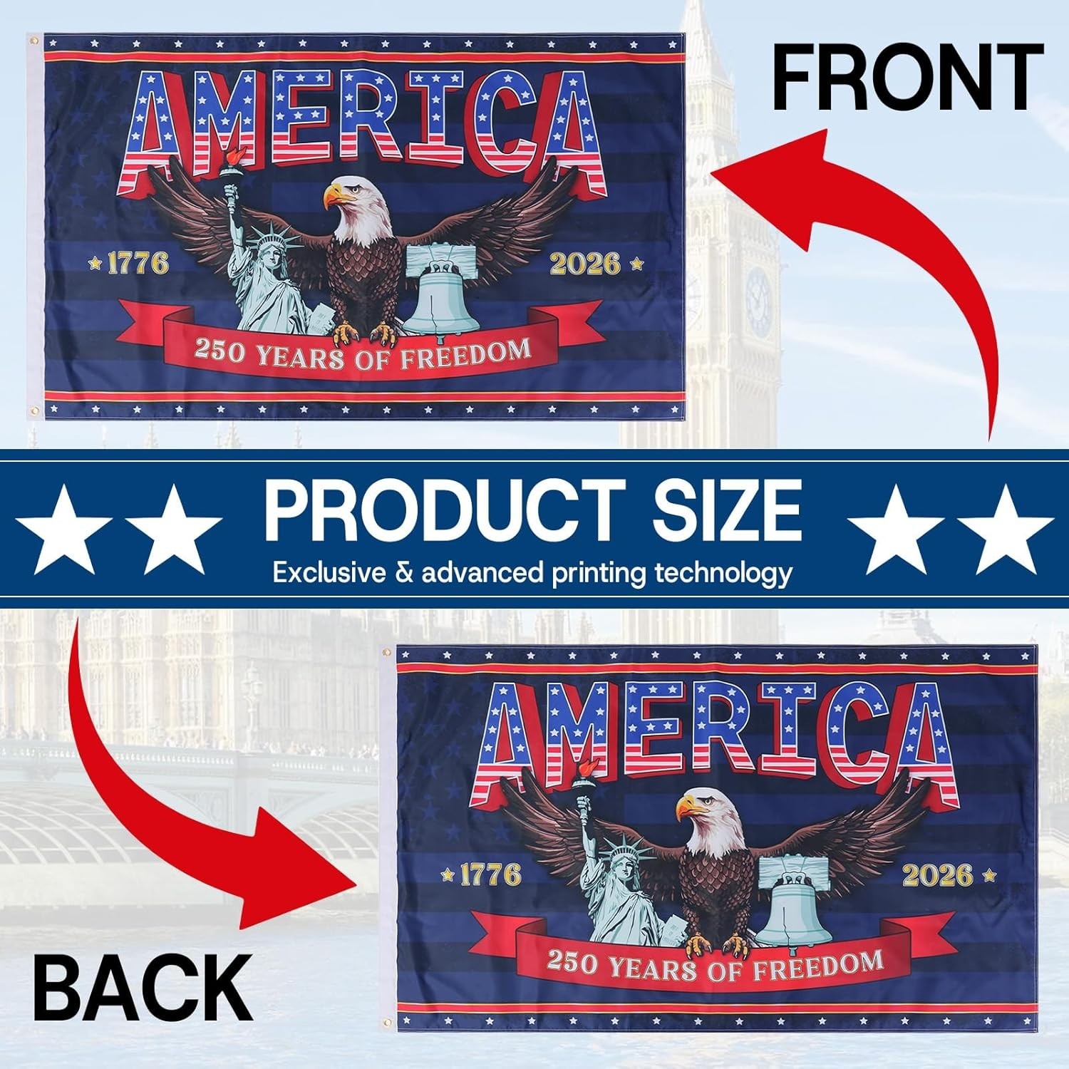 3 Ply 250 Years America Flag – Double Sided Patriotic Eagle 3 X 5 Ft Anniversary