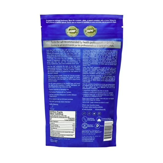 Celtic Sea Salt Light Grey Sea Salt Resealable Bag Kosher Certified 16 oz