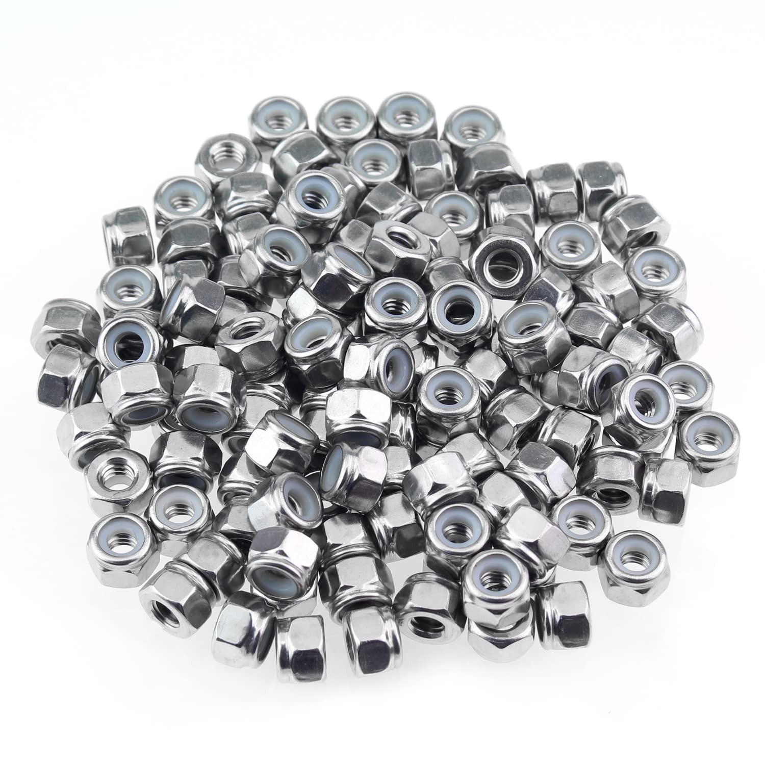 HELIFOUNER 25 Pieces 1/4″-20 Nylon Insert Hex Lock (25 pcs), Silver