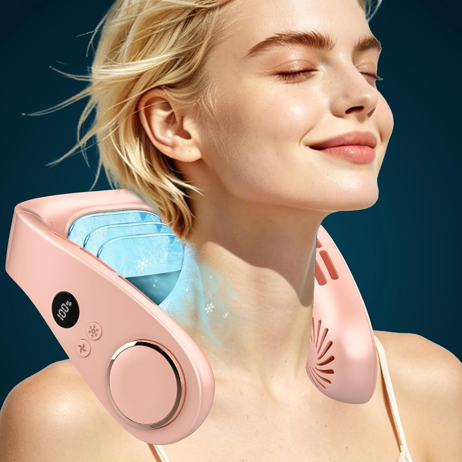 Neck Fan with Cooling Plate, Quiet 30Db, 3-24Hrs Cooling,5500Mah Battery,Led Dis