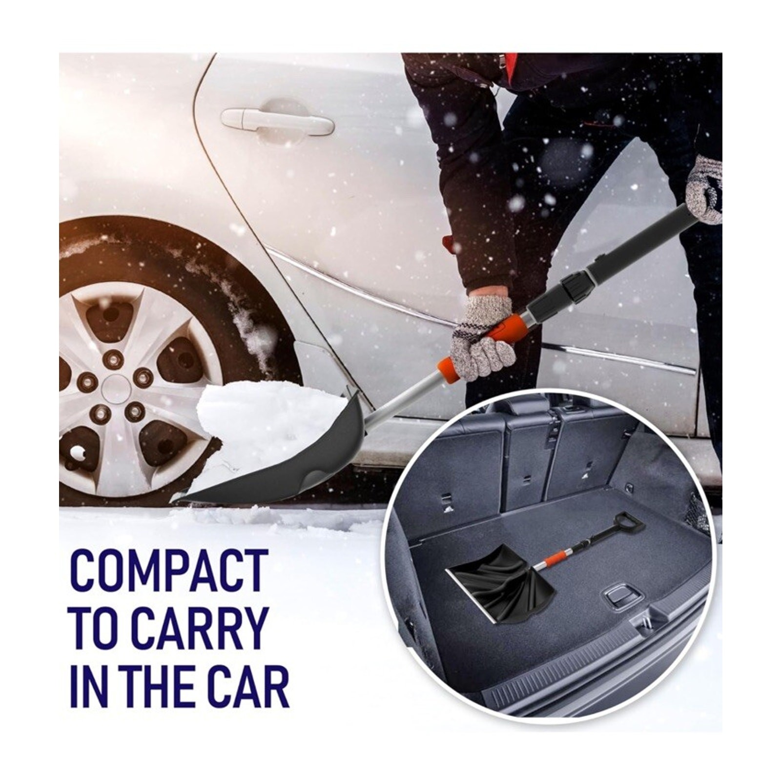 Snow Shovel for Driveway Car Home Garage – Portable Folding Snow Shovel with Ret