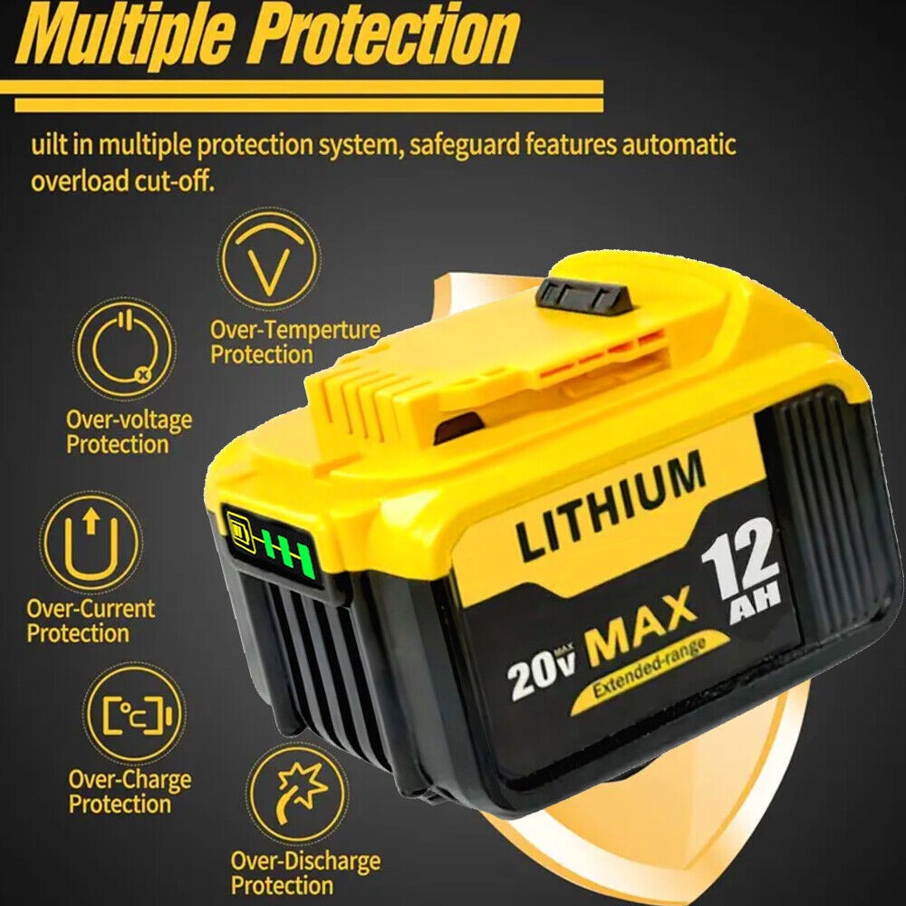 Pack For DeWalt 20V 20 Volt Max 12.0AH Lithium Ion Battery DCB206-2 DCB205-2