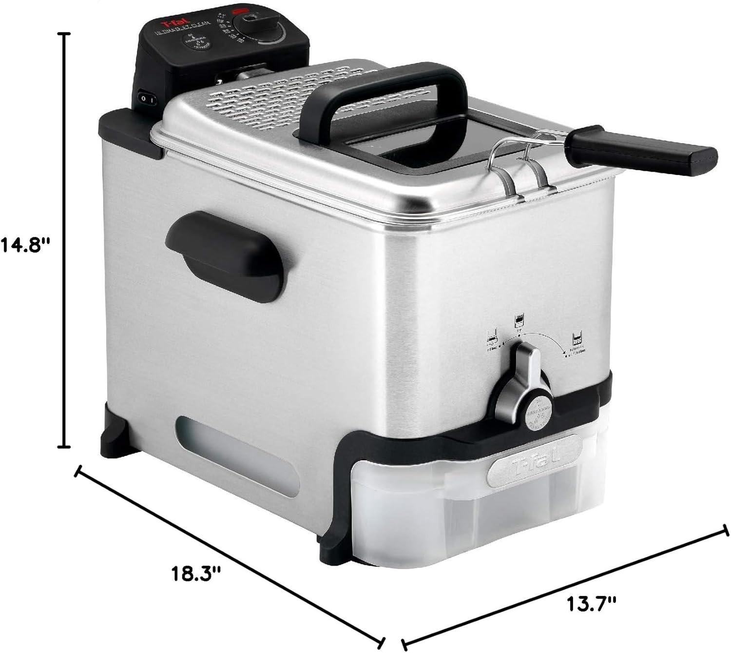 T-fal 3.5L Stainless Steel Deep Fryer with Basket for Home Use, 1700W, Silver