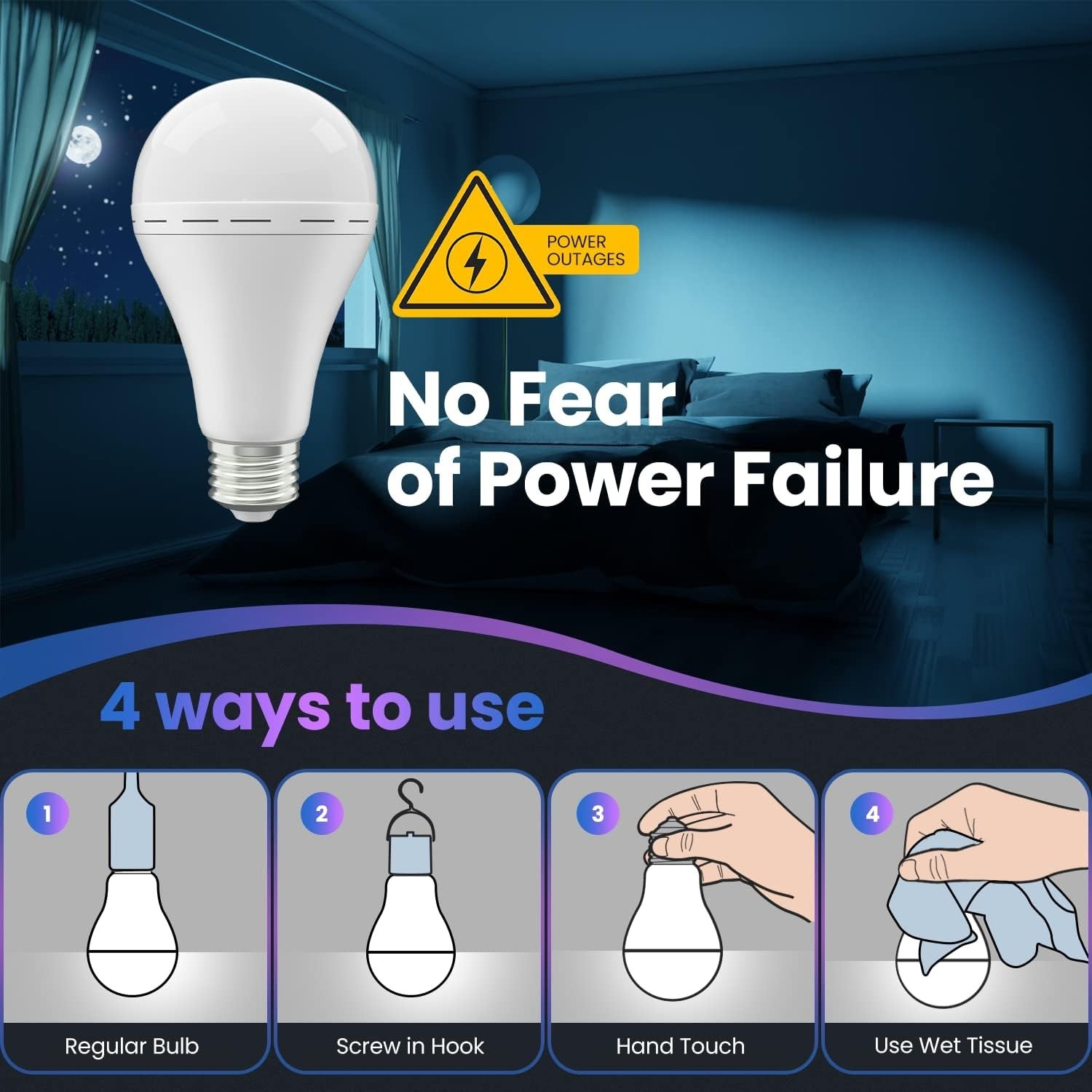 10/6/4pcs Rechargeable Emergency Light Bulbs, LED Light Bulb 6000K Daylight