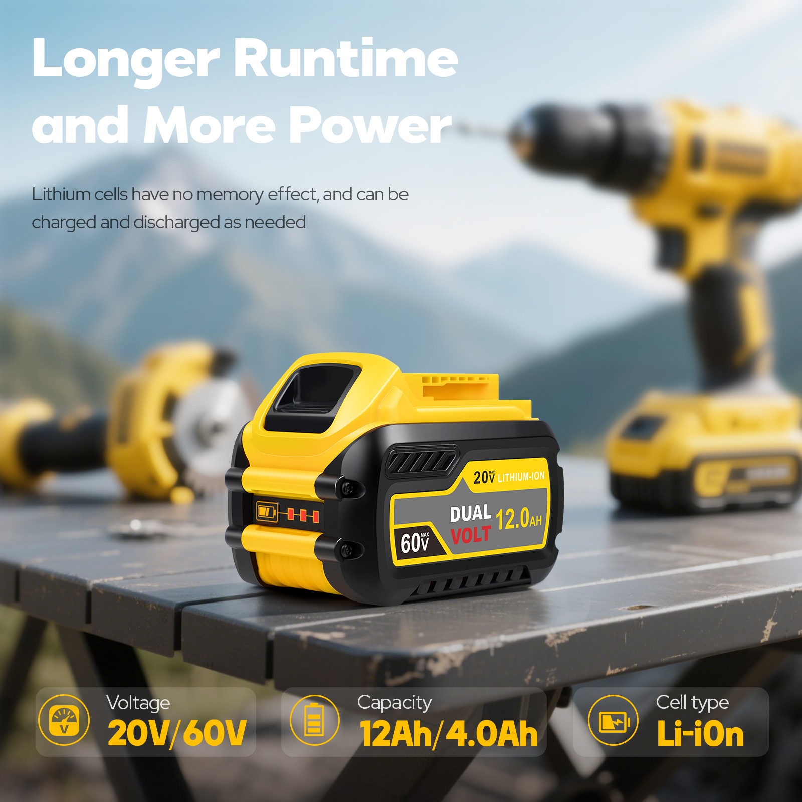 12Ah Battery For DeWalt FLEXVOLT 20V 60V Max DCB206 DCB204 DCB609 DCB606 DCB612