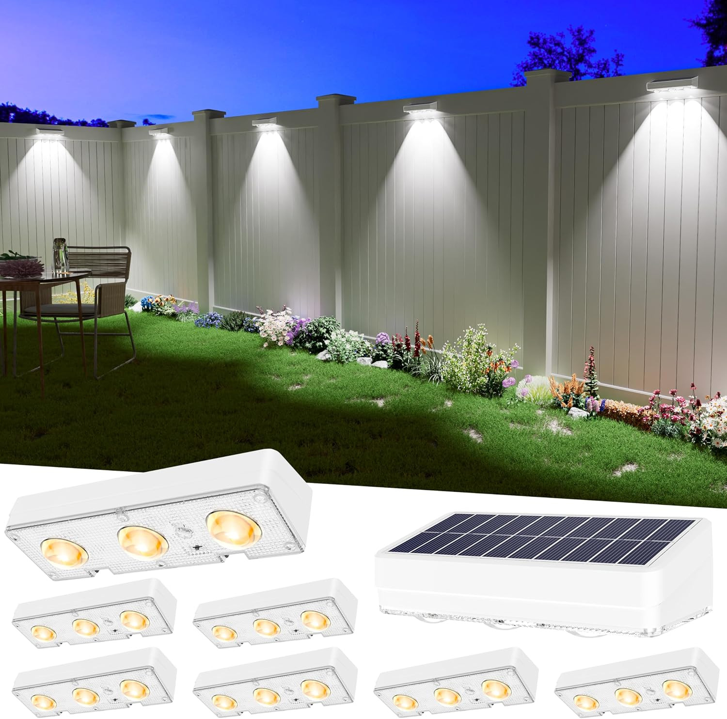 Solar Fence Lights Outdoor Waterproof Led, 8 Pack,1300Mah, 6 Inch Solar Lights f