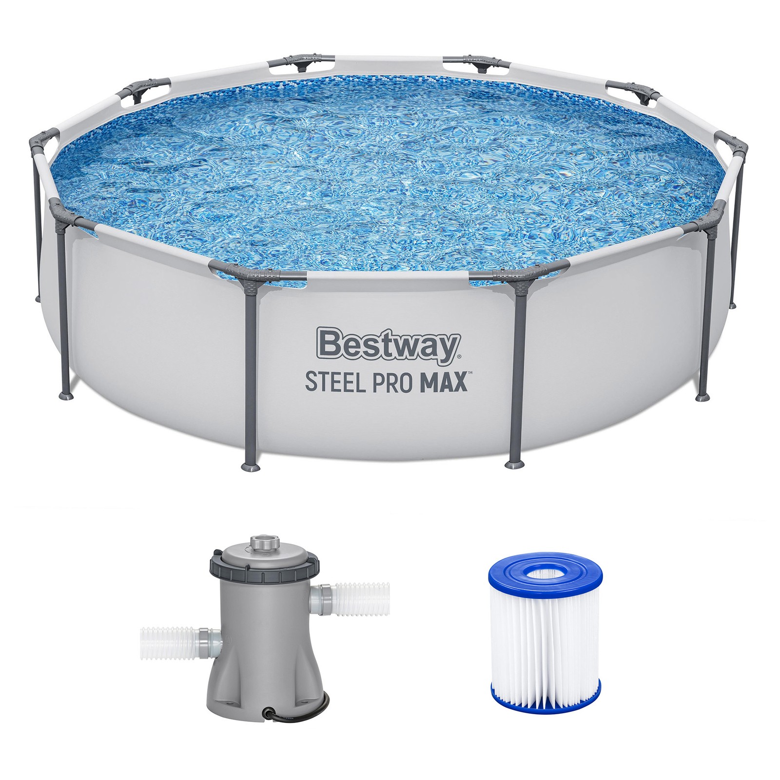 Bestway Steel Pro MAX 10’x30″ Round Above Ground Outdoor Swimming Pool with Pump