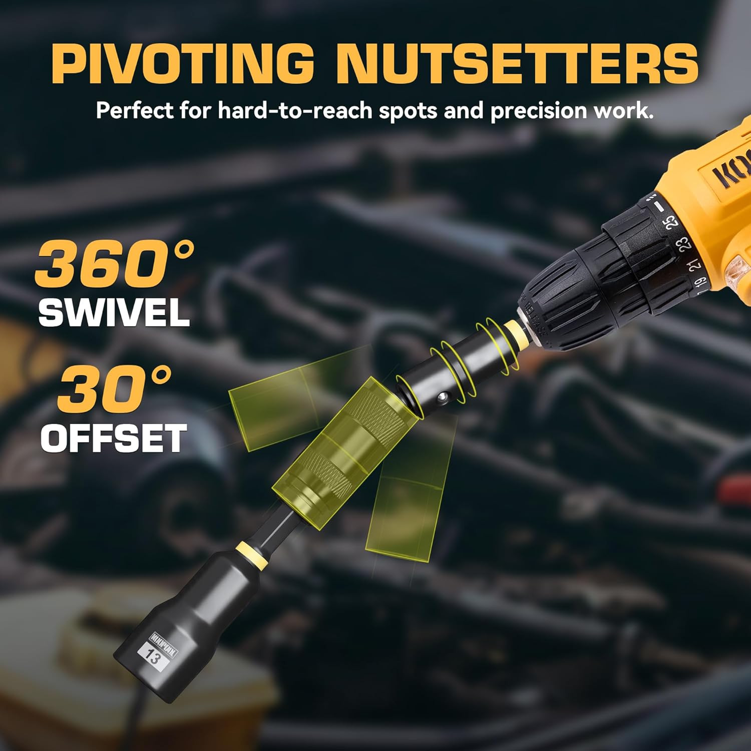 Magnetic Impact Nut Driver Set Metric & SAE with Socket Adapters Wing Nut Drive
