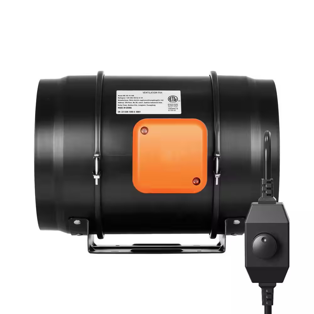 Inline Duct Fan, 8 In. 750CFM with Variable Speed Controller, Quiet Ac-Motor Ven