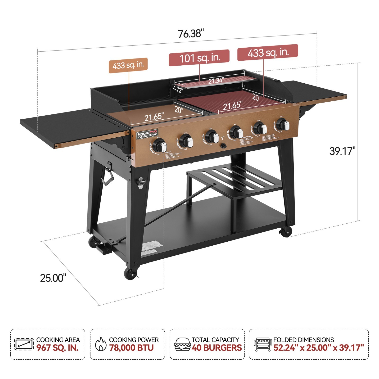 Royal Gourmet 6-Burner Gas Grill and Griddle Combo, 78,000 BTU Output, Yellow