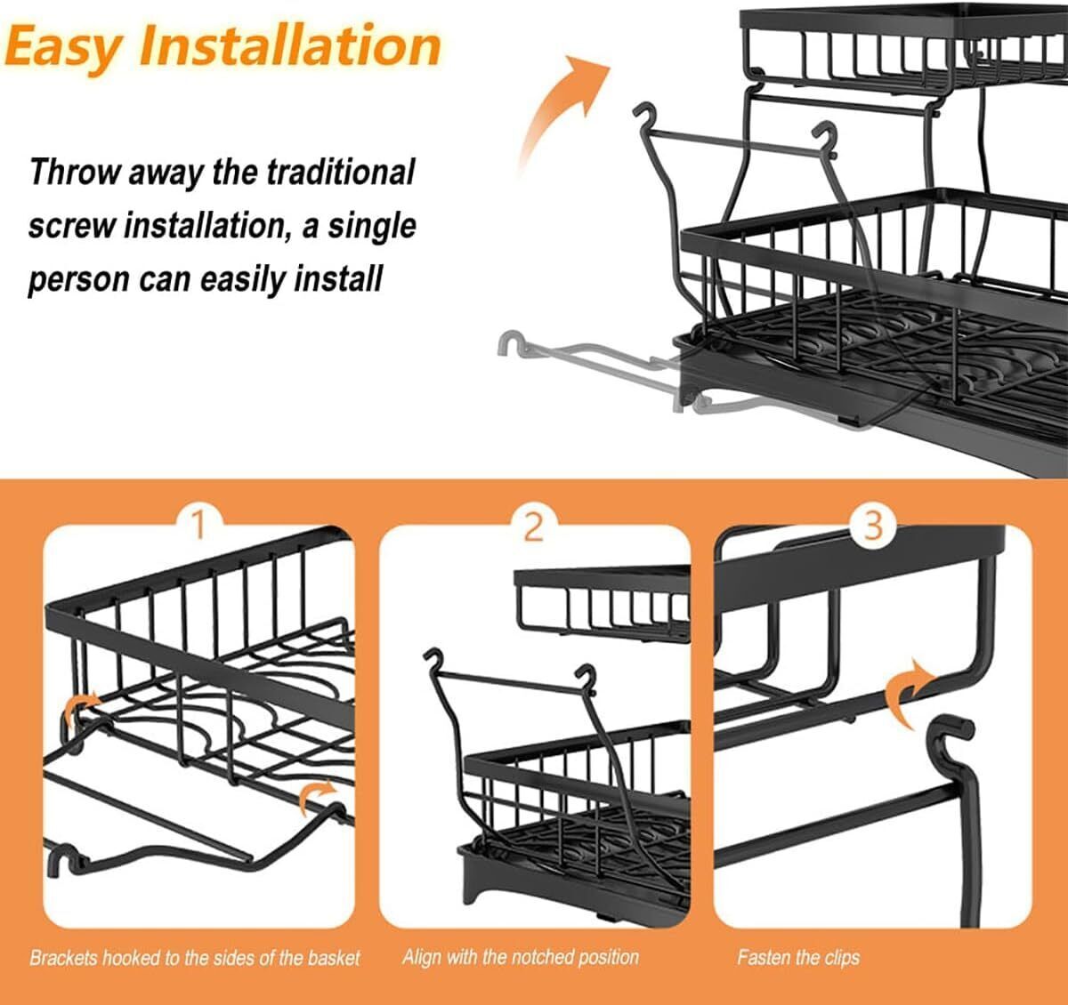 2 Tier Over Sink Dish Drying Rack Stainless Steel Kitchen Dish Drainer Organizer