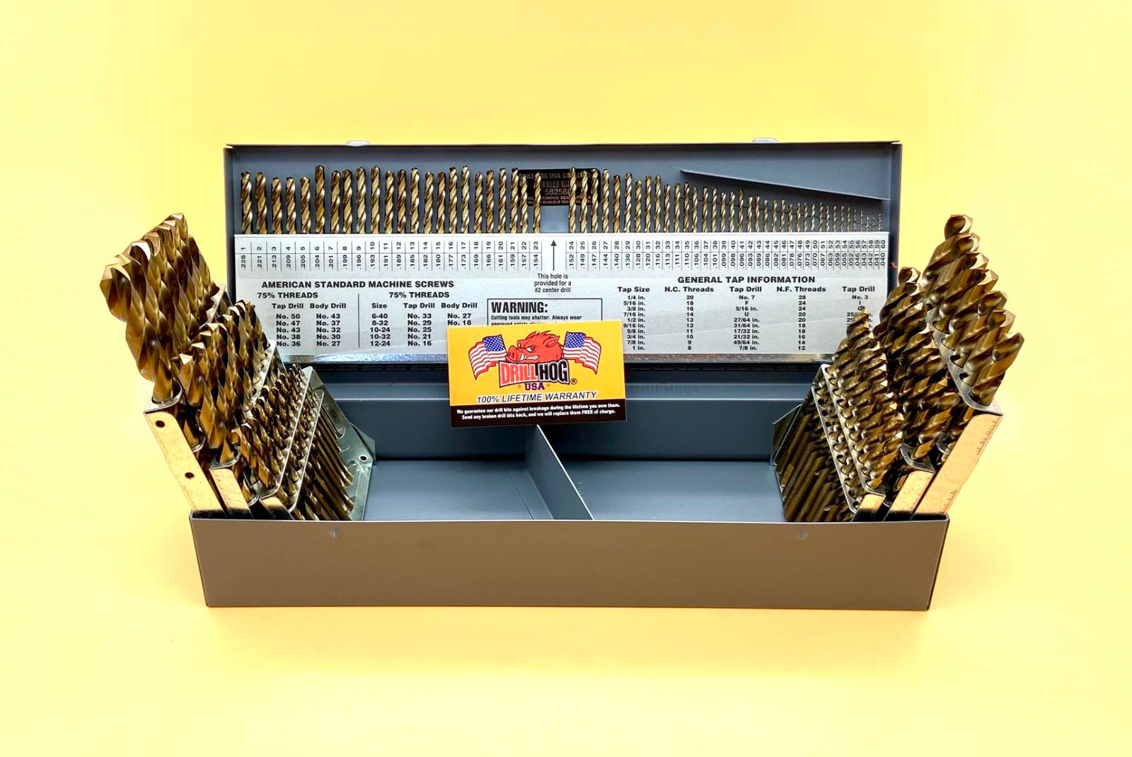 Drill Hog USA 115 Pc Drill Bit Set Letter Number COBALT M42 Lifetime Warranty