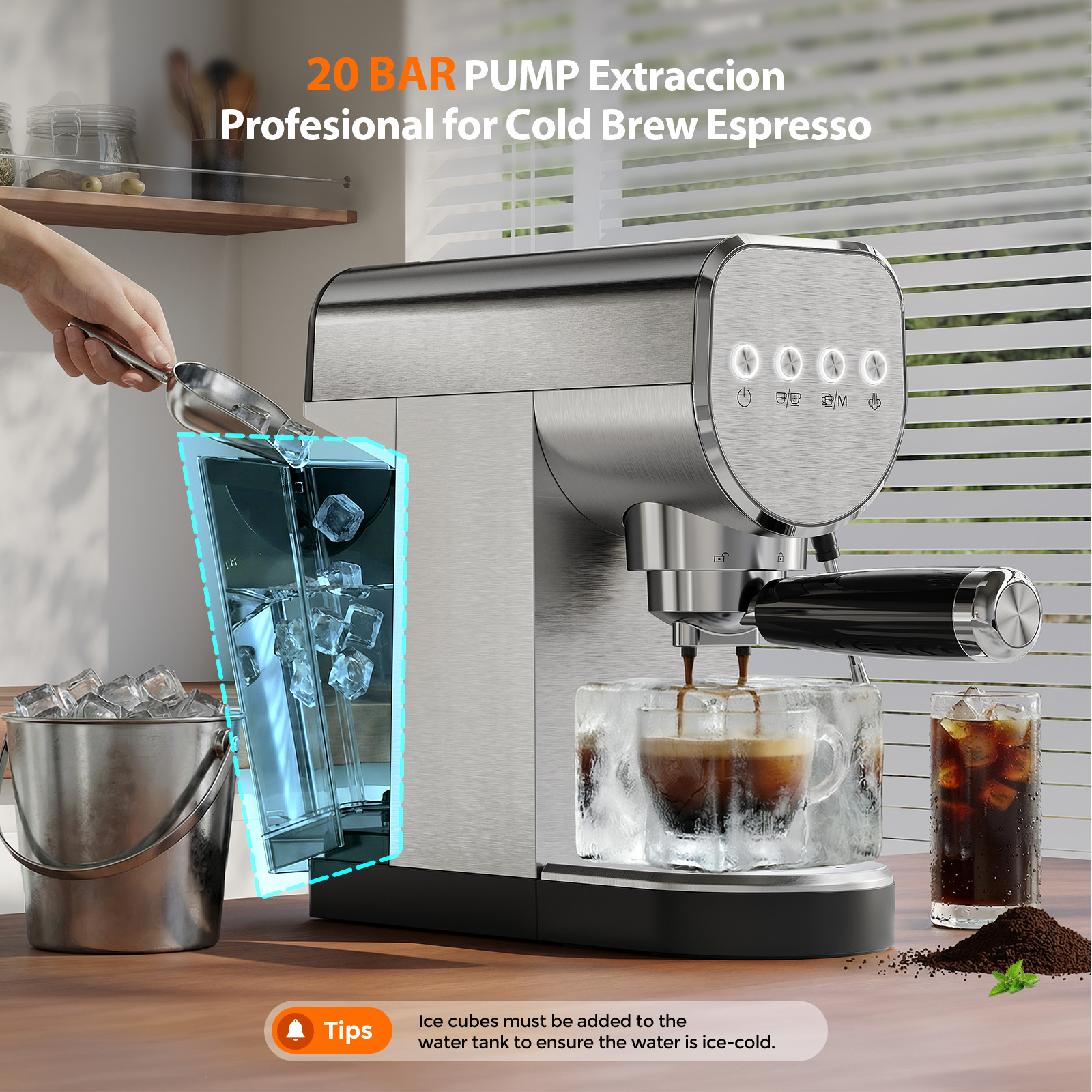 20 Bar Espresso Machine w/ Milk Frother & Cold Brew, 1250W Compact Latte Maker