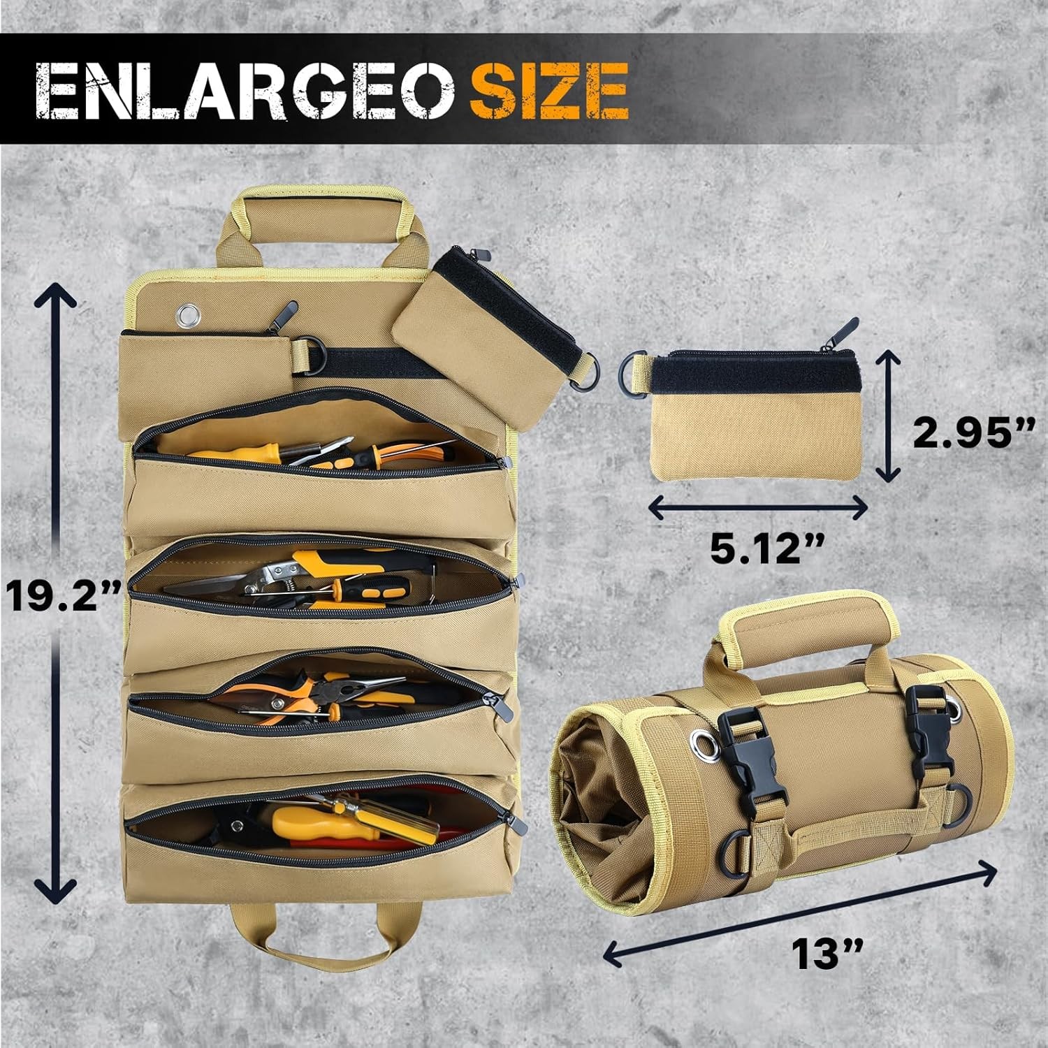 Heavy Duty Roll Up Tool Bag – 6 Pouch Waterproof Tool Organizer Compact Portable