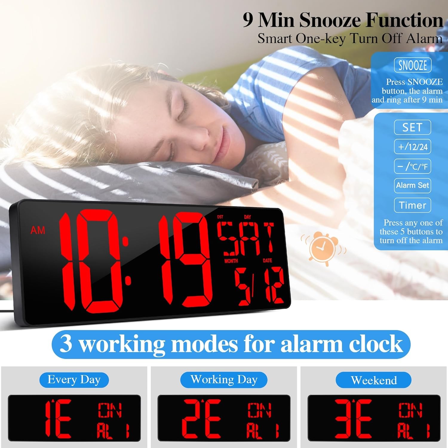 Large Digital Wall Clock with Remote Control 17.2″ LED Large Display Timer with