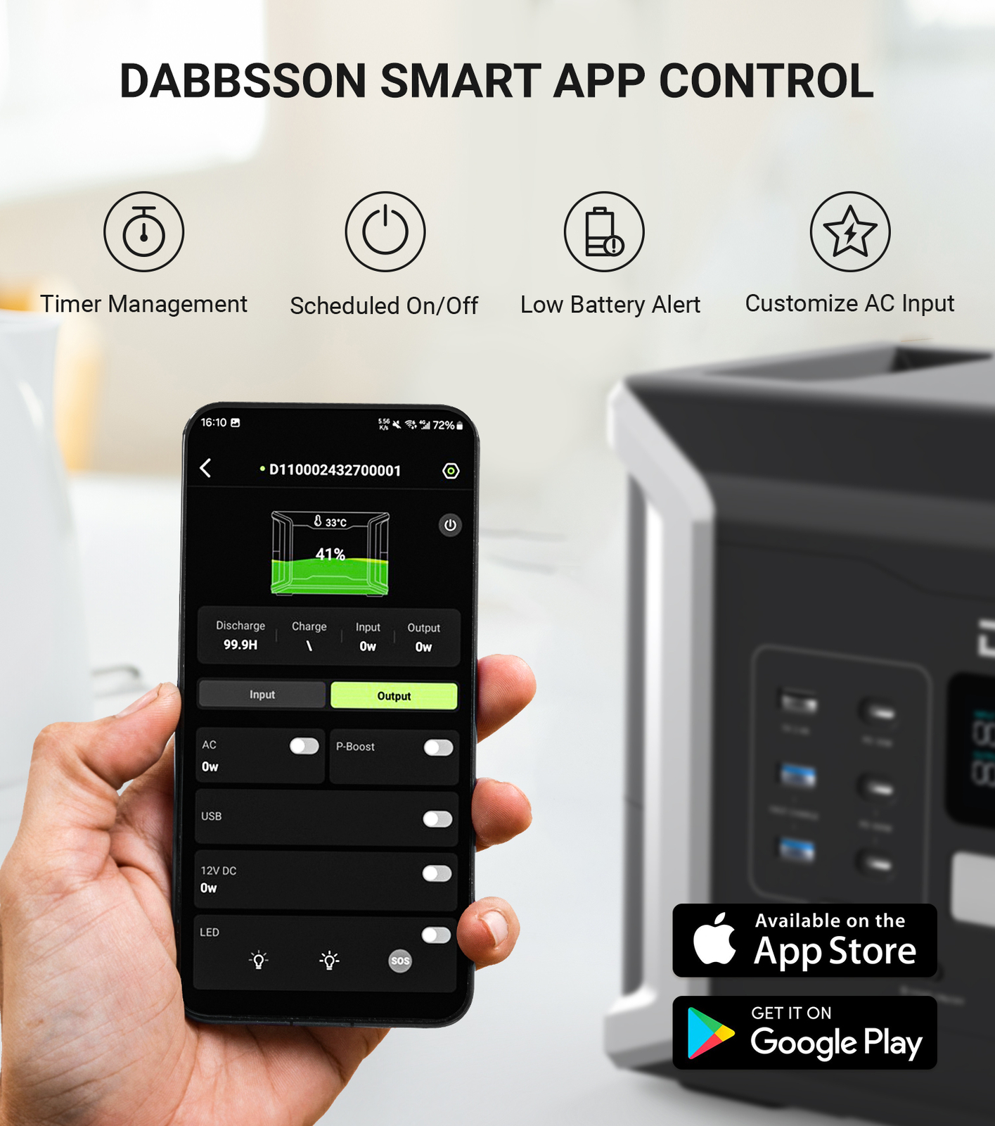 Dabbsson 1024Wh 2000W Portable Power Station Solar Generator + 120W Solar Panel