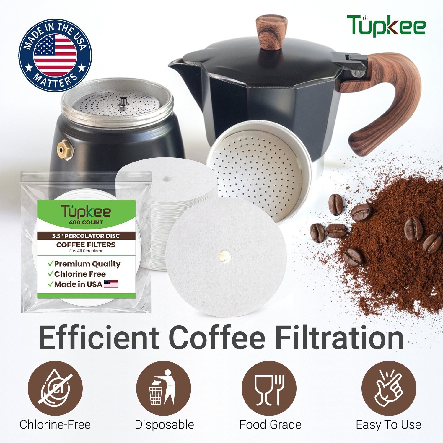 3.5″ Percolator Coffee Filters – Flat Disc Round Coffee Filters – 400 Count