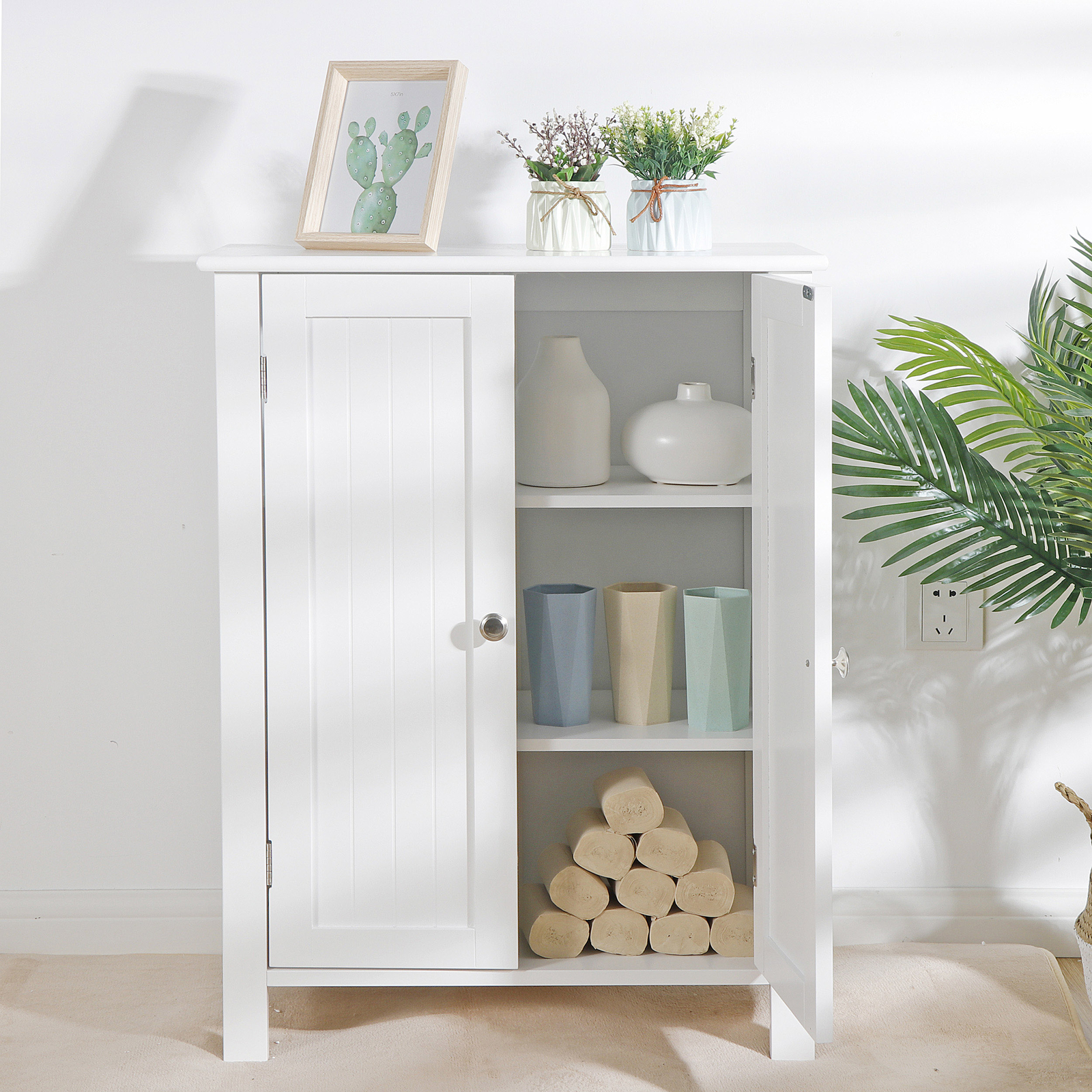 Bathroom Floor Storage Cabinet with 2 Adjustable Shelf Free Standing Kitchen