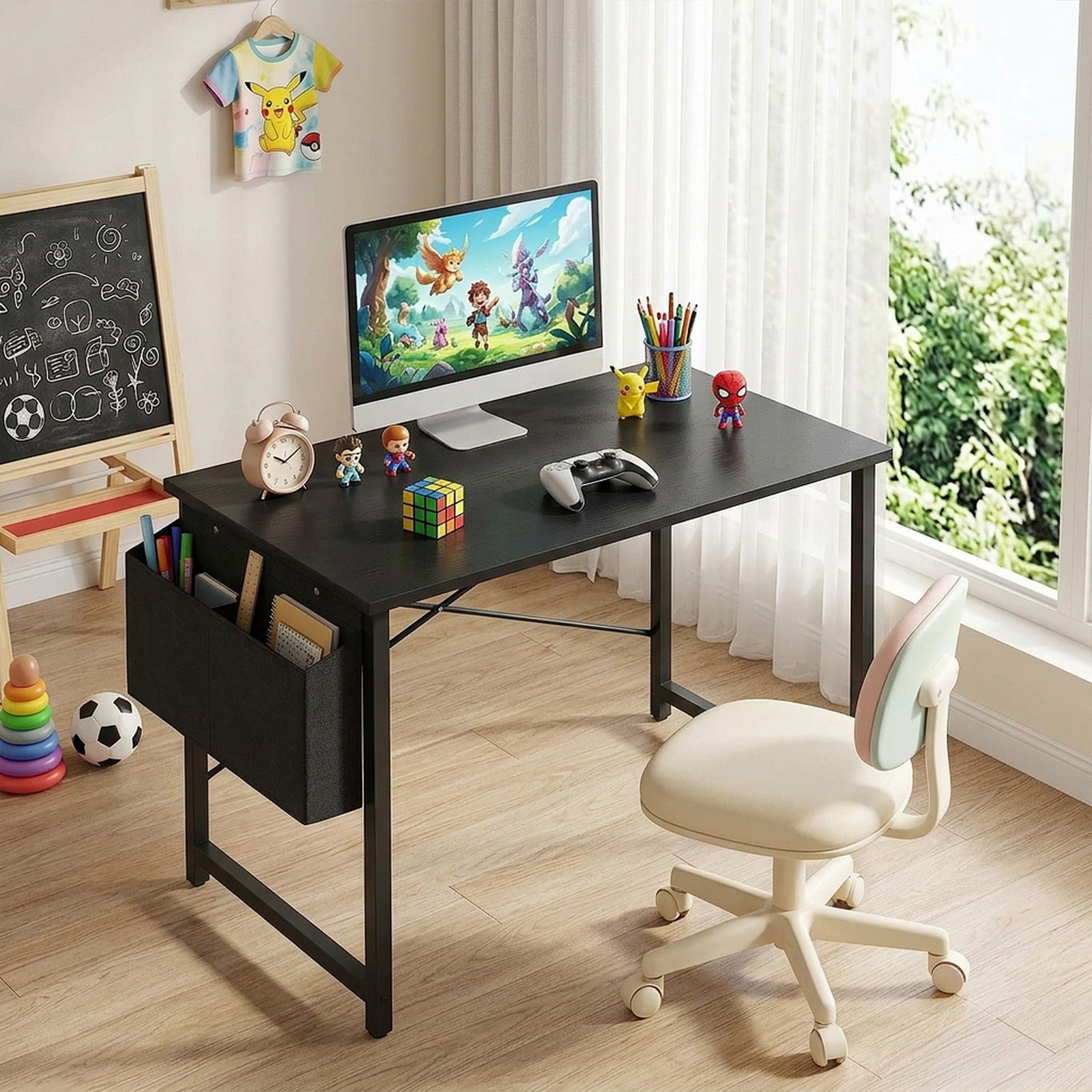 31-55 Inch Modern Computer Desk w/Storage Bag&Hook,Home Office Study Write Table