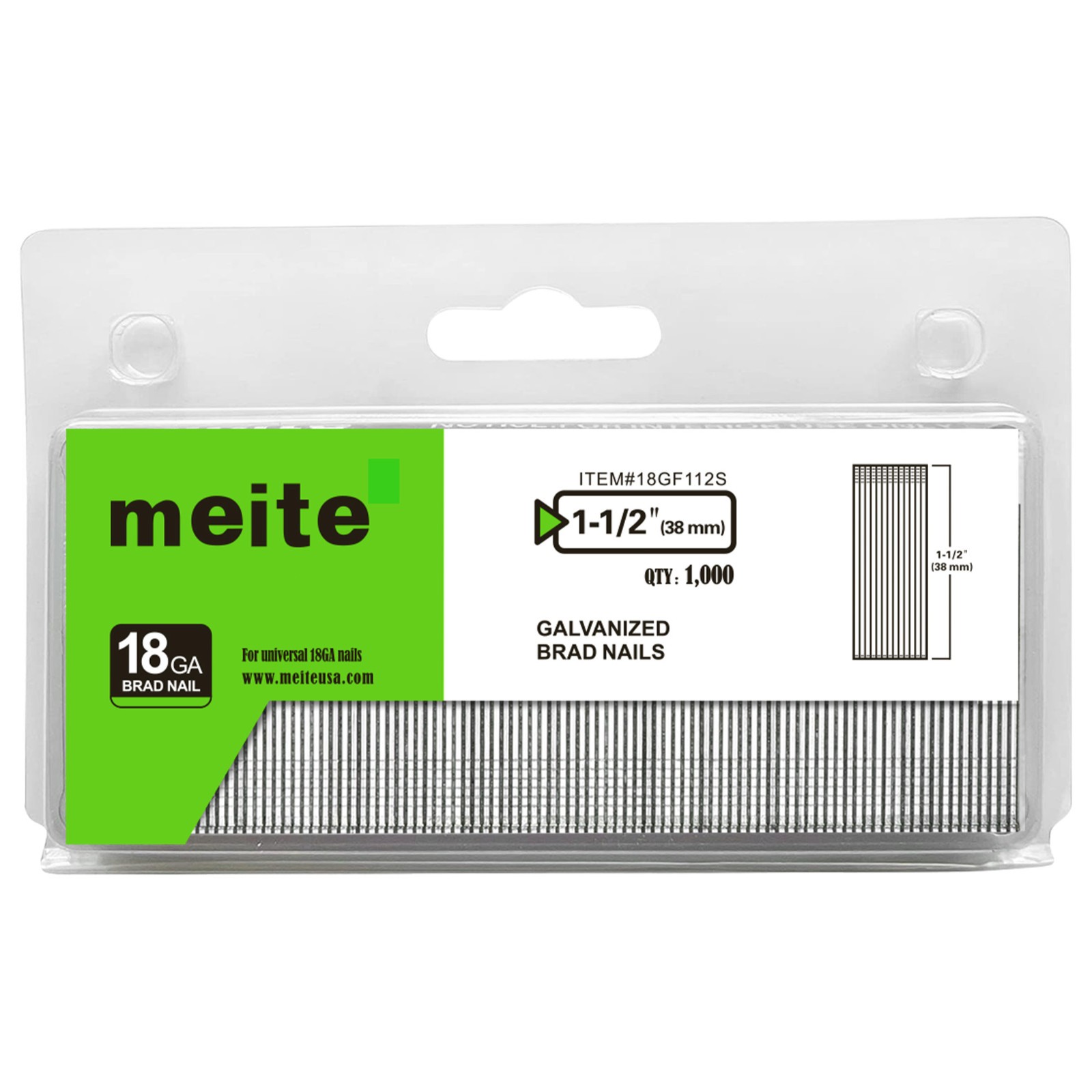meite 18 Gauge 1-1/2 Inch Length Brad Nails Galvanized Finish Straight Nails
