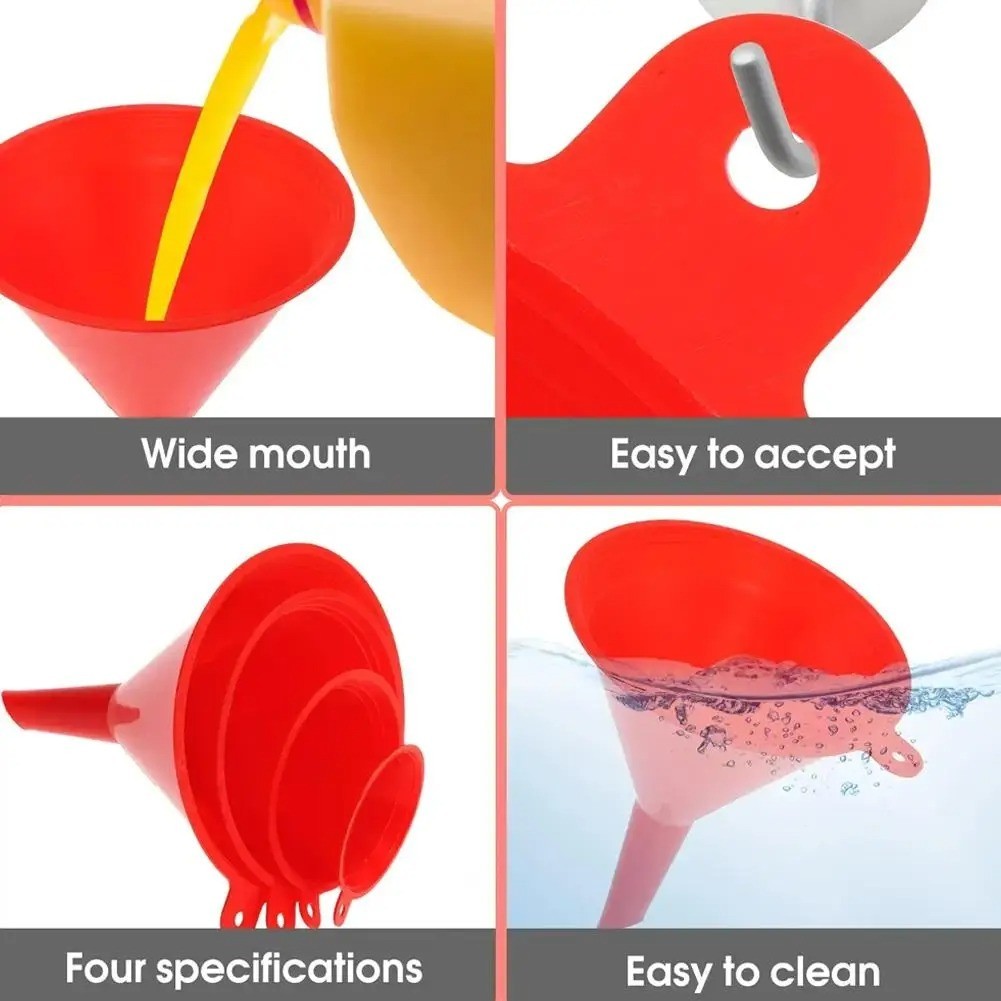 4 Plastic Funnel Set Auto Home Kitchen Garden Engine Oil Water Tool 2″ 3″ 4″ 5″