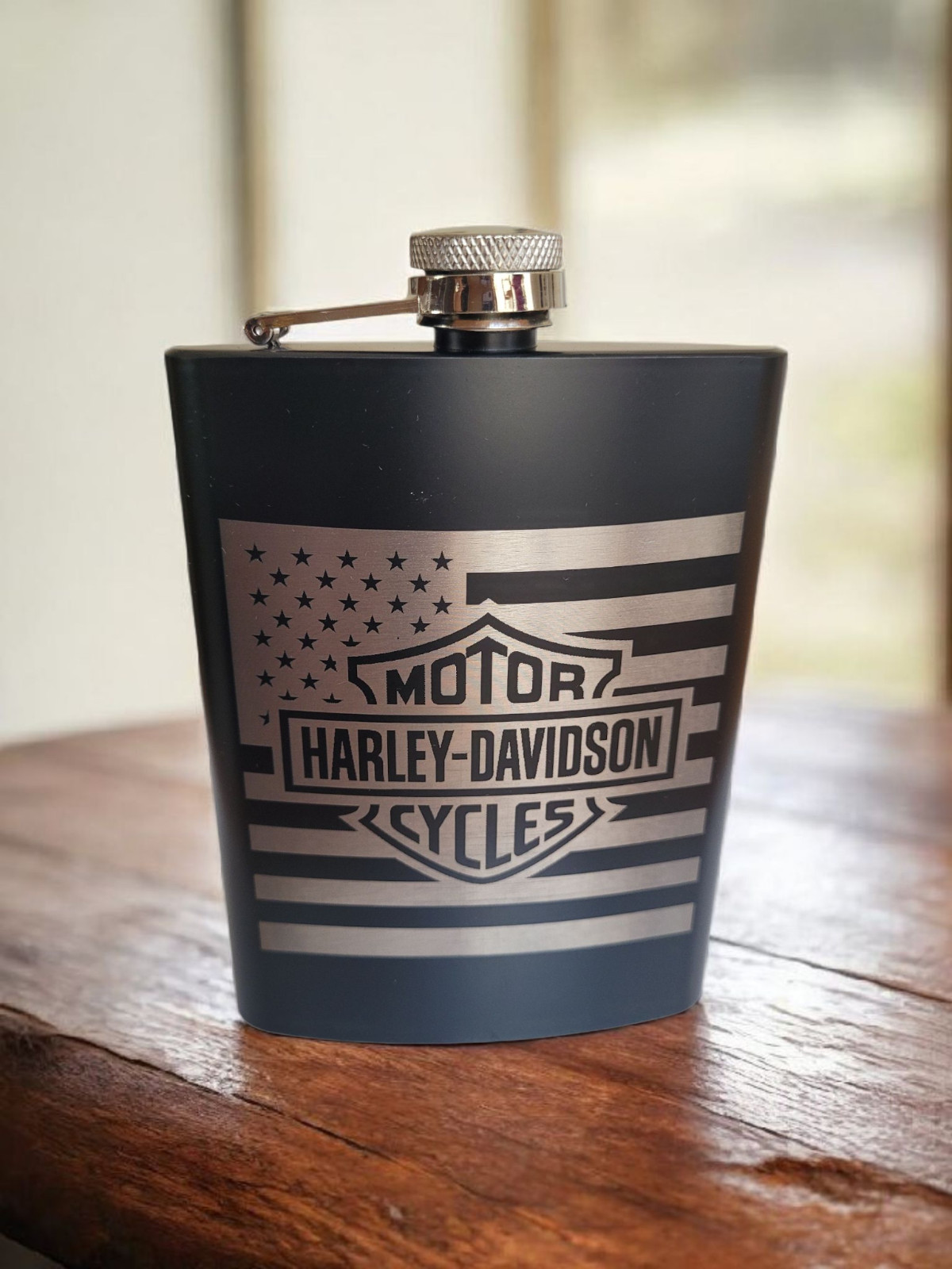 Harley Davidson US Flag Art 8 oz. Stainless Steel Hip Flask Biker Pocket Flask