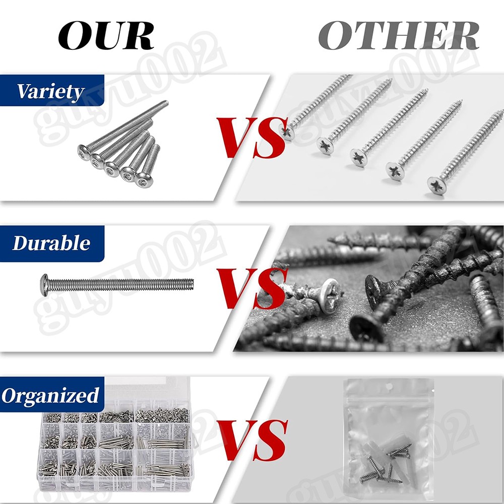 1300Pcs M2 M3 M4 M5 Button Head Socket Cap Screw Bolts Nuts Washers Assortment