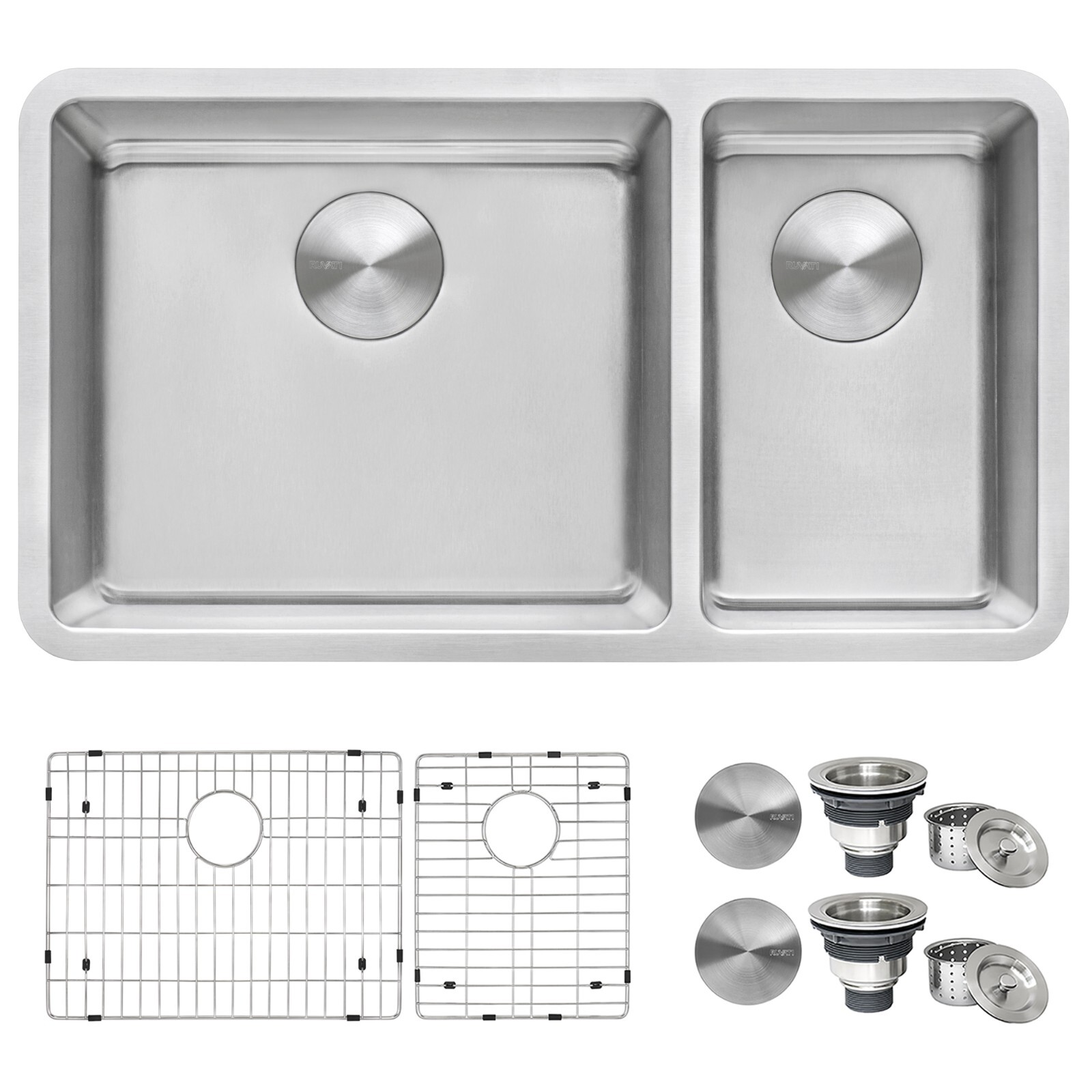 Ruvati 32-inch Undermount Kitchen Sink 70/30 Double Bowl 16 Gauge– RVM5300