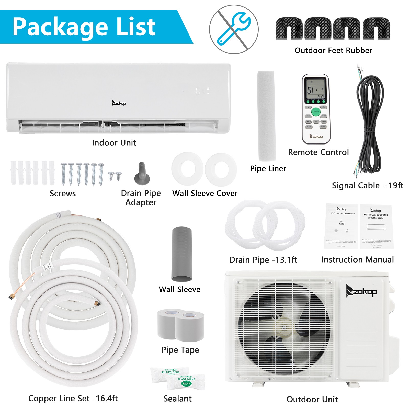 11500 BTU Mini Split Air Conditioner Heat Pump System Wifi Up to 550 Sq. Ft 115V