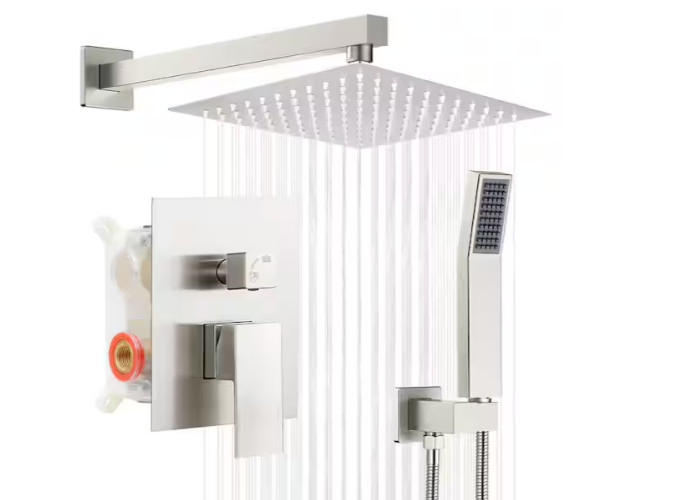 MTTCLE 1 Spray Square High Pressure Wall Bar Shower Kits w/Valve Brushed Nickel