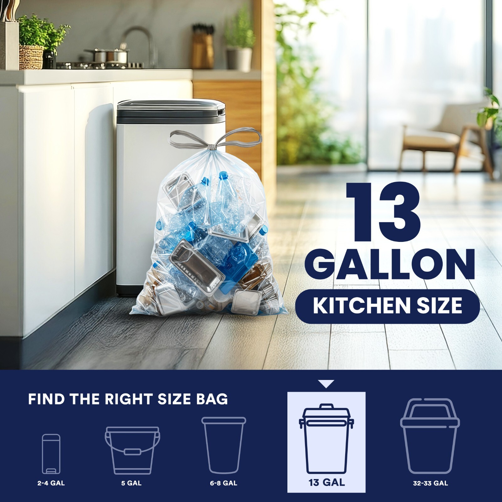 Plasticplace 13 Gallon Extra Tall Drawstring Trash Bags -Clear, Case of 200 Bags