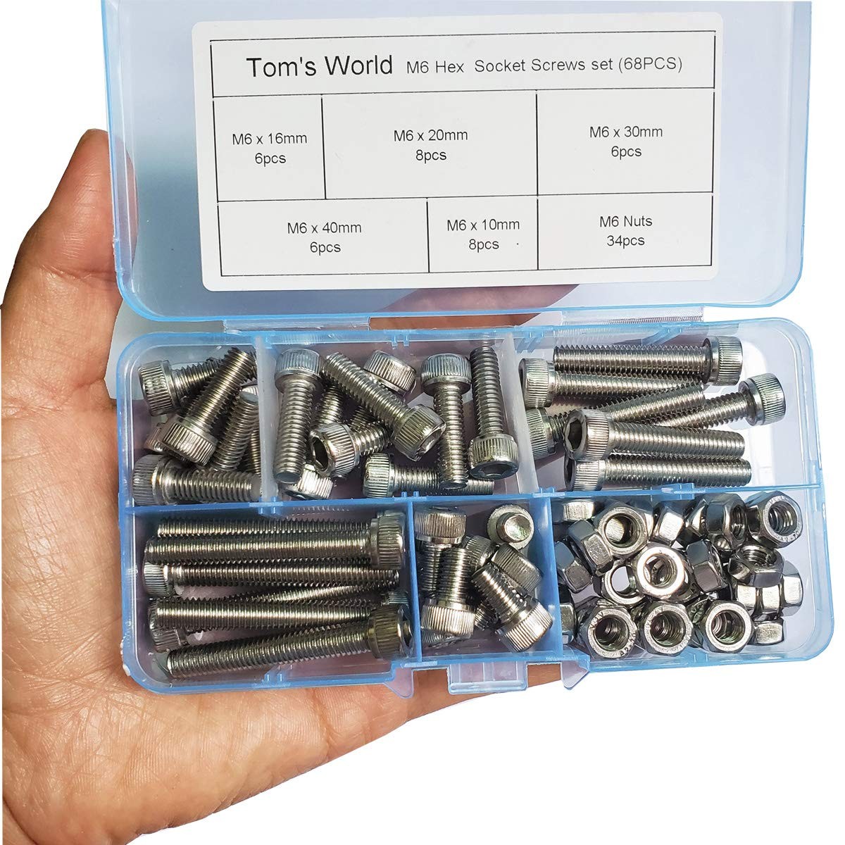 M6 Hex Socket Head Cap Bolts Nuts Screws Assortment Kit, Silver