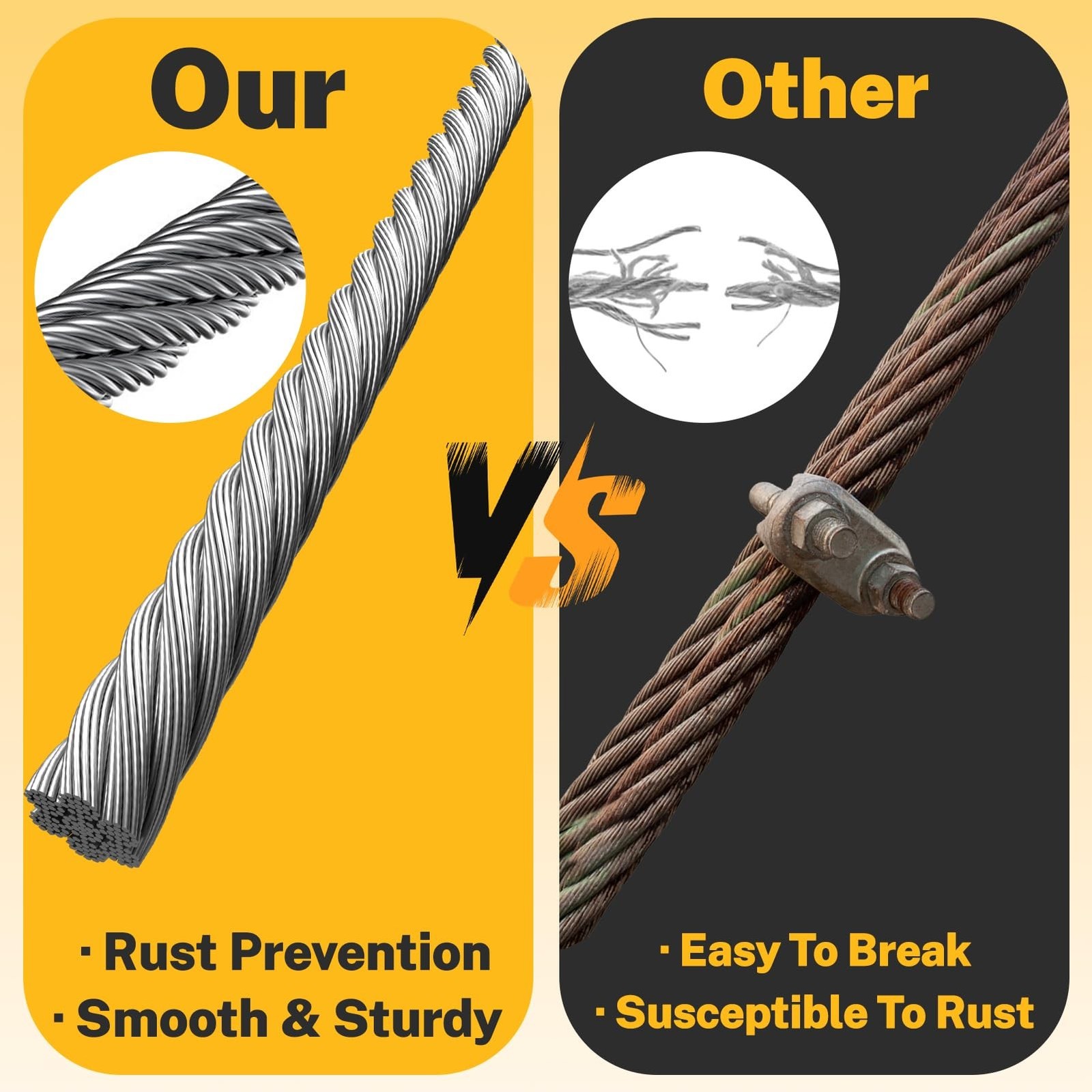 1/4″ Wire Rope,25FT 304 Stainless Steel Wire Cable Kit,7×19 Strand Core with …