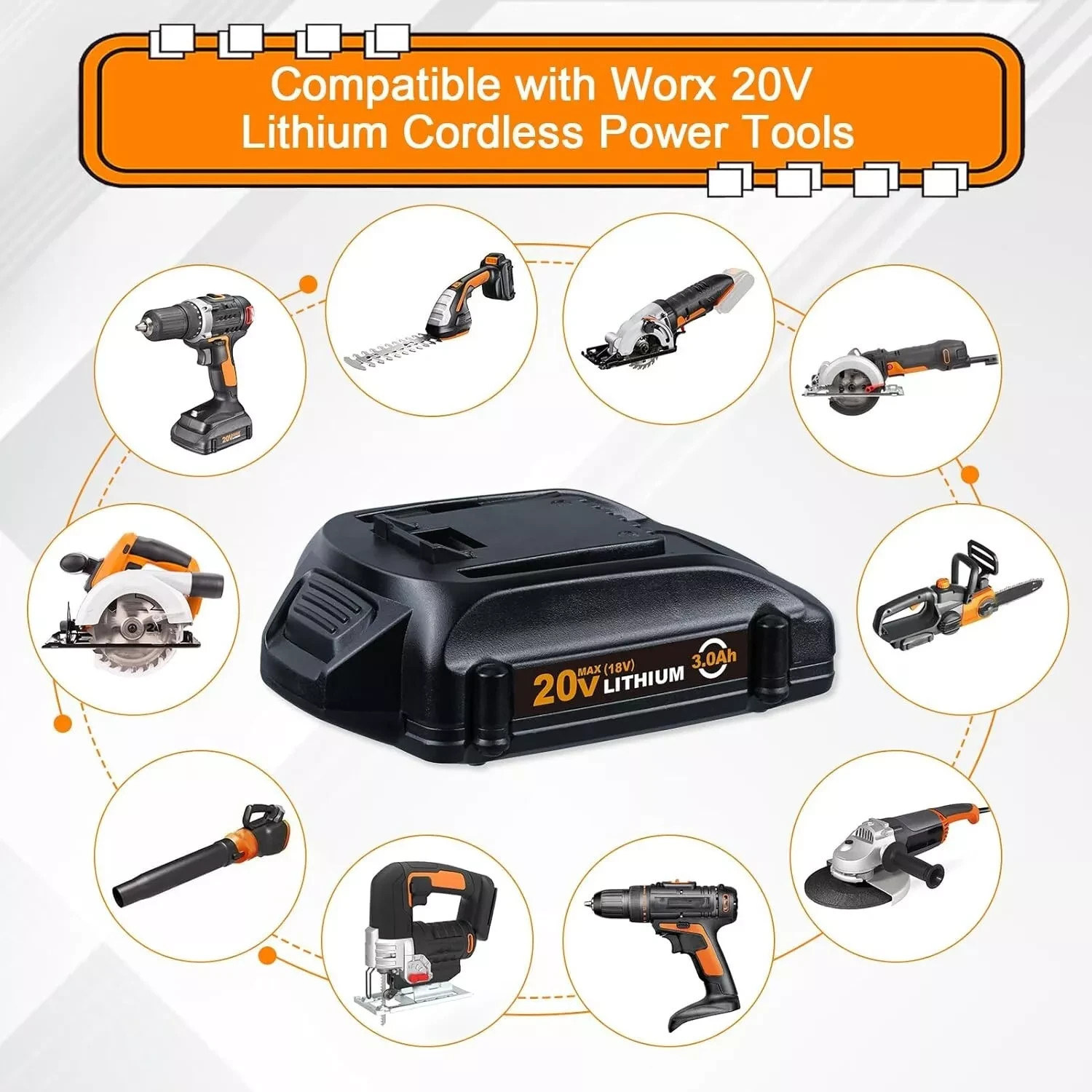 2pack For WORX 20V MAX Extend Lithium Battery 20 Volt WA3520 WA3525 WA3575 WG155
