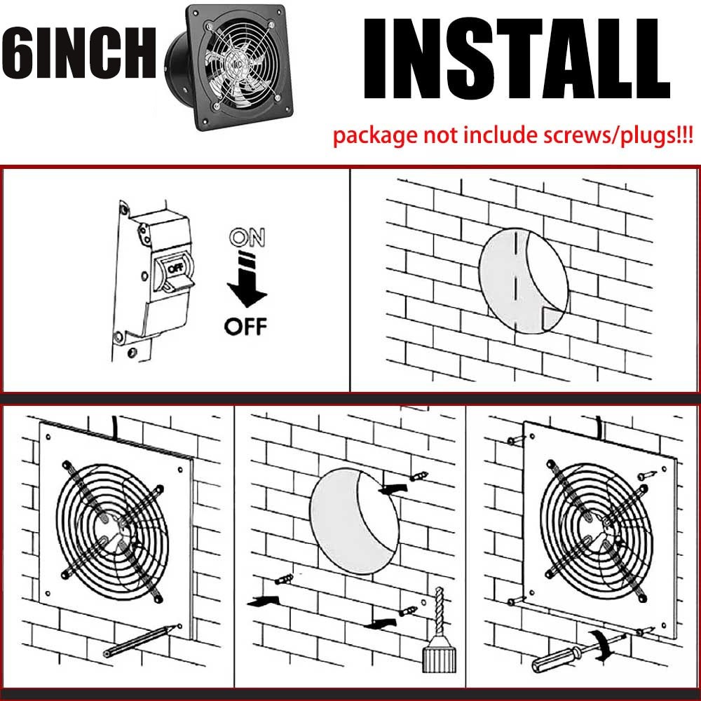 6″ Exhaust Fan Ventilation Extractor Fan 110V 6Inch Wall-Mounted Square Blower