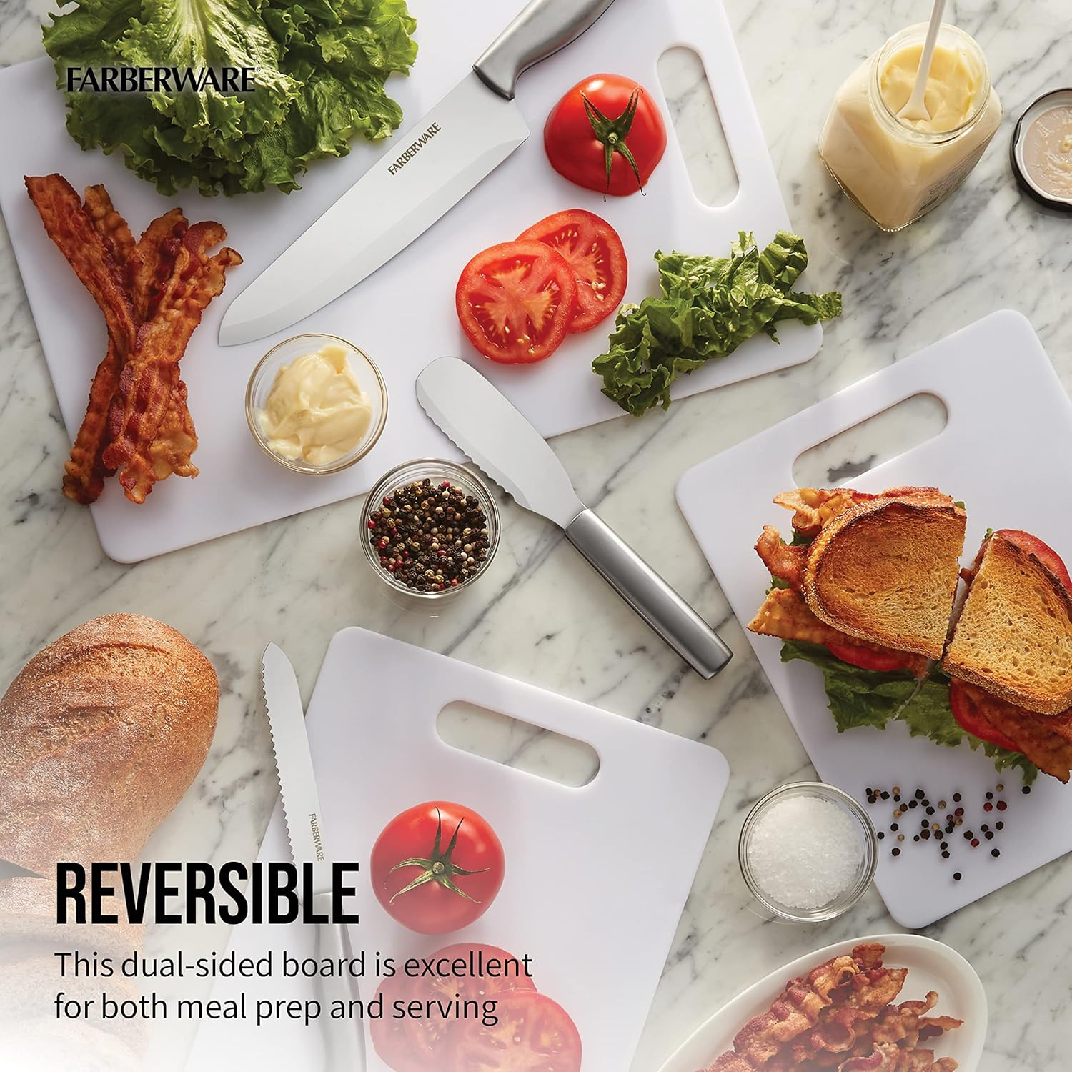 FARBERWARE Large Plastic Cutting Board, Dishwasher-Safe Kitchen Board, 11×14