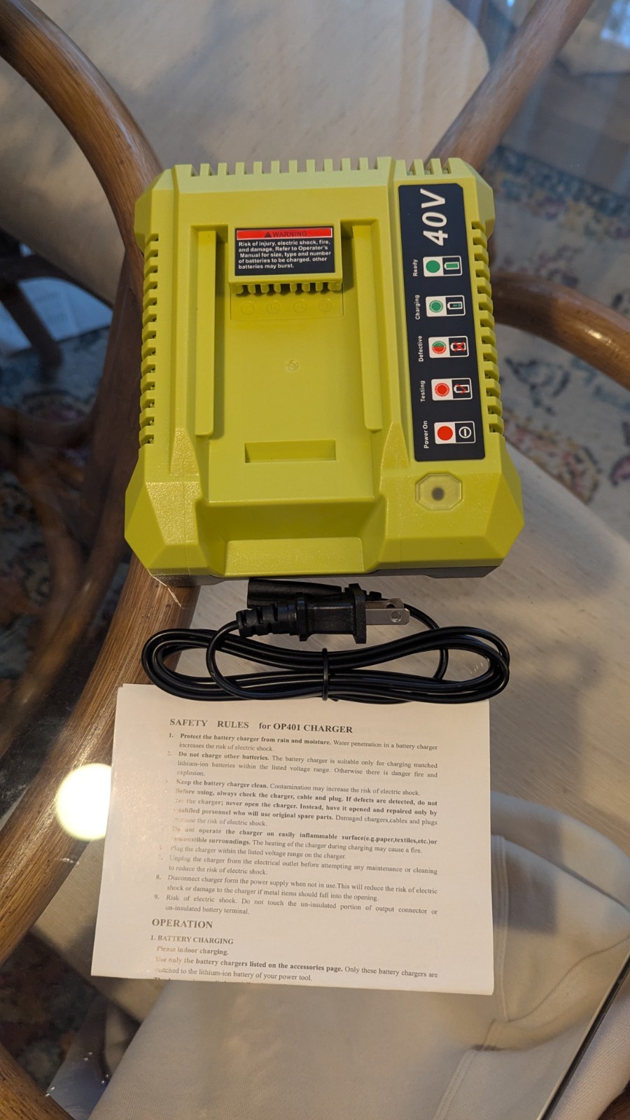 OP401 40V Lithium-Ion Battery Charger Green