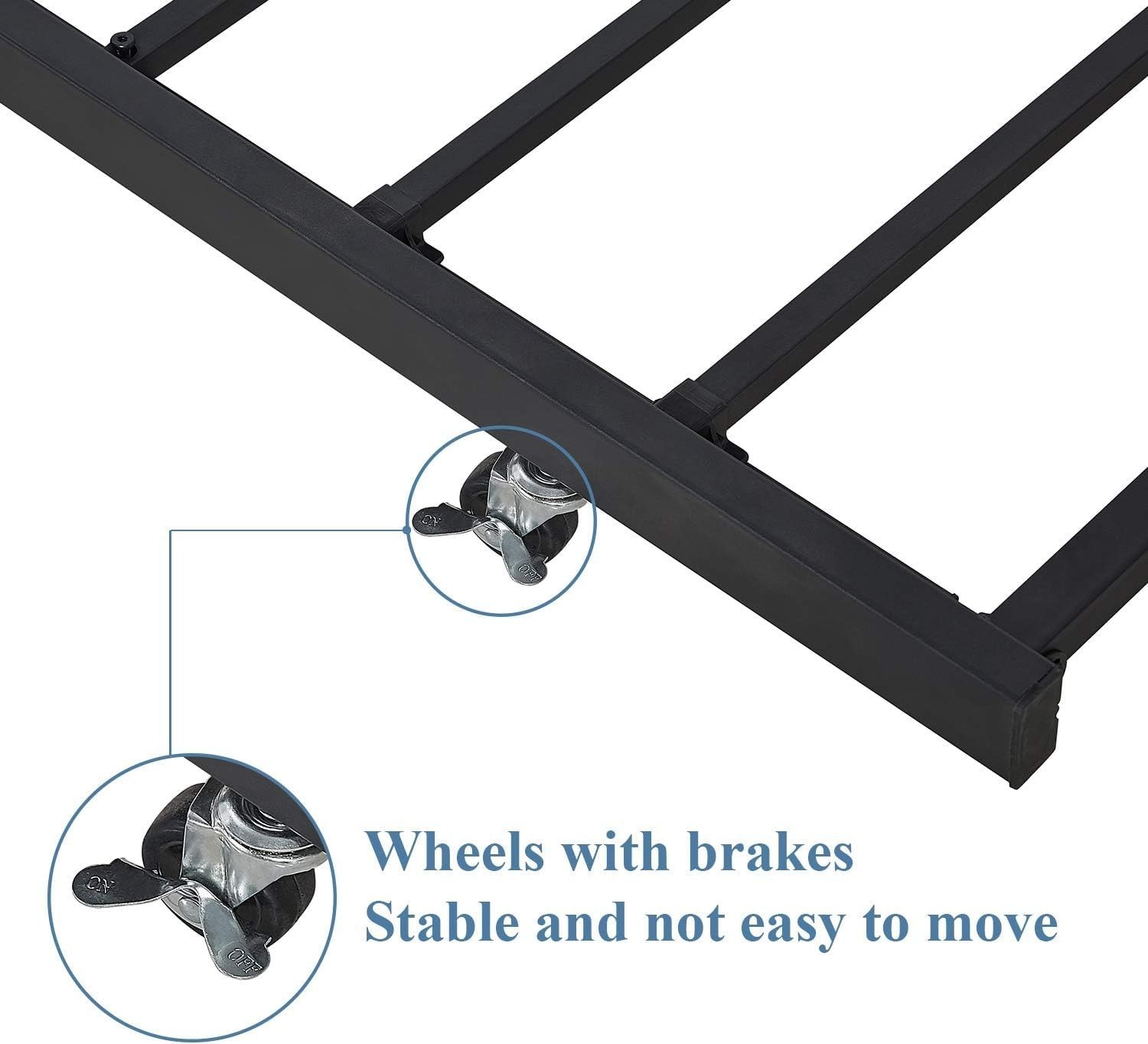Twin Trundle Bed Frame with Roll-Out Feature, Metal Slats & Lockable Casters, Bl