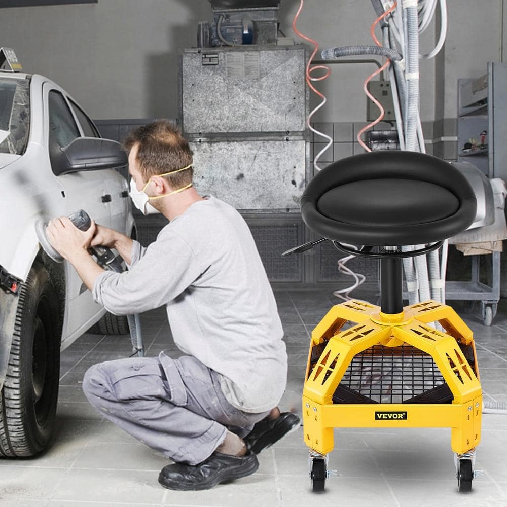 VEVOR Rolling Garage Stool 300 Lbs. Load 24 in. to 28.7 in. w/ 360 Wheel Tray