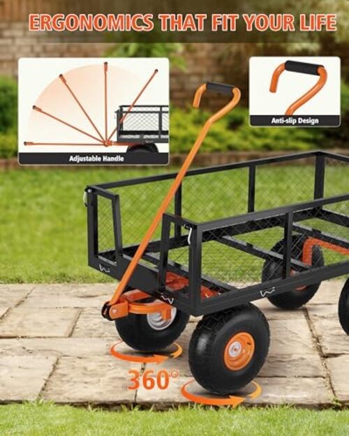 Heavy Duty Steel Garden Cart, 500 LBS Capacity 3 in 1 500 lbs Black Orange