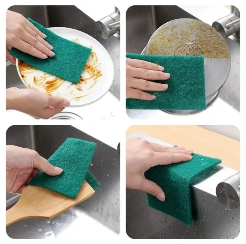 20pcs Green Scratch Free Scrub Pads Reusable Kitchen Cleaning Sponges – NEW