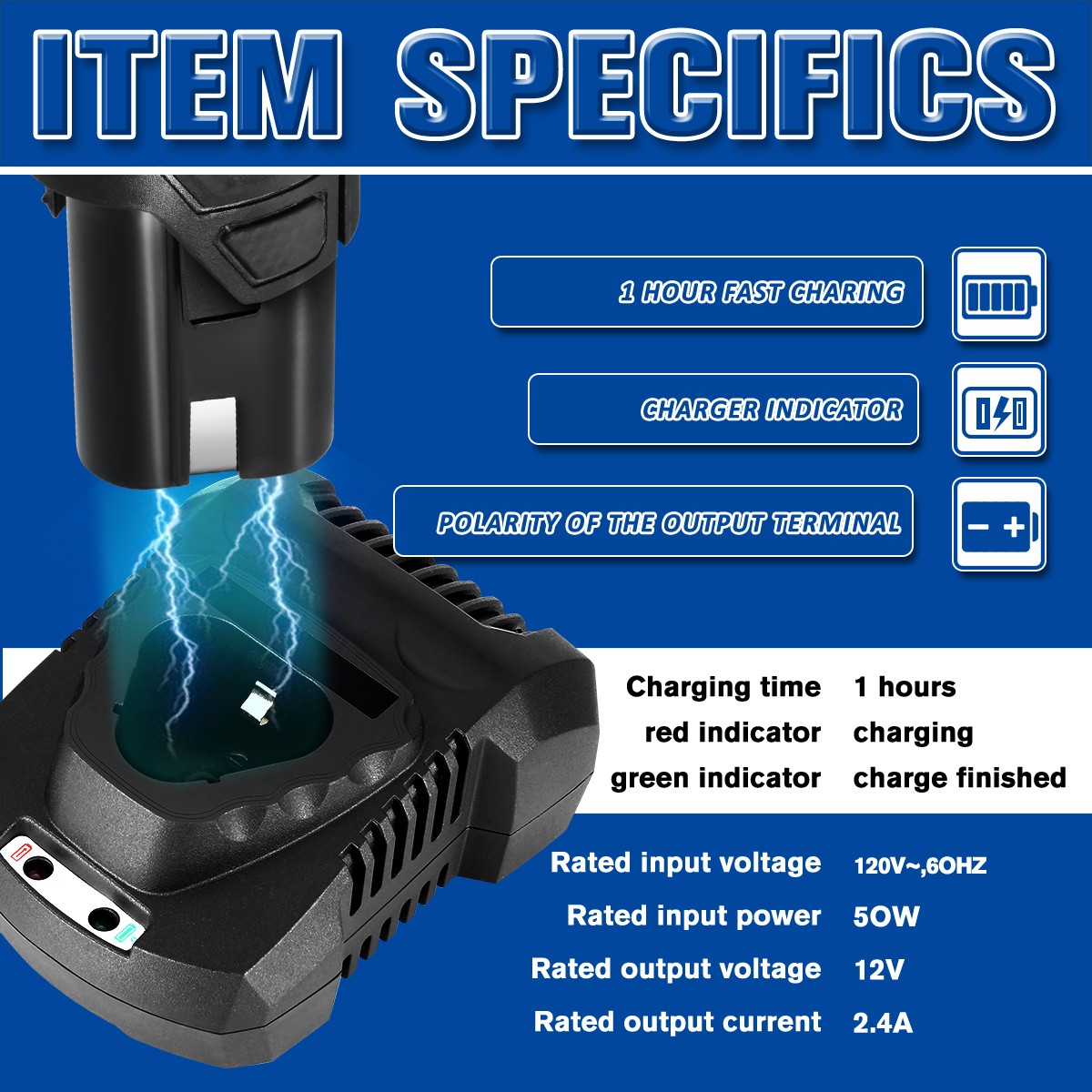 DNA Motoring 12V Base Type Lithium Ion Battery Quick Charger w/LED Indicator