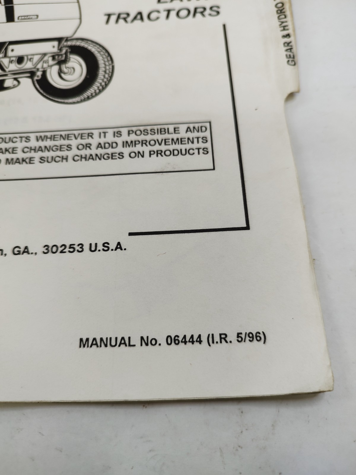 Snapper Parts Manual Gear & Hydro Drive LT120G30DB Lawn Tractors Series D