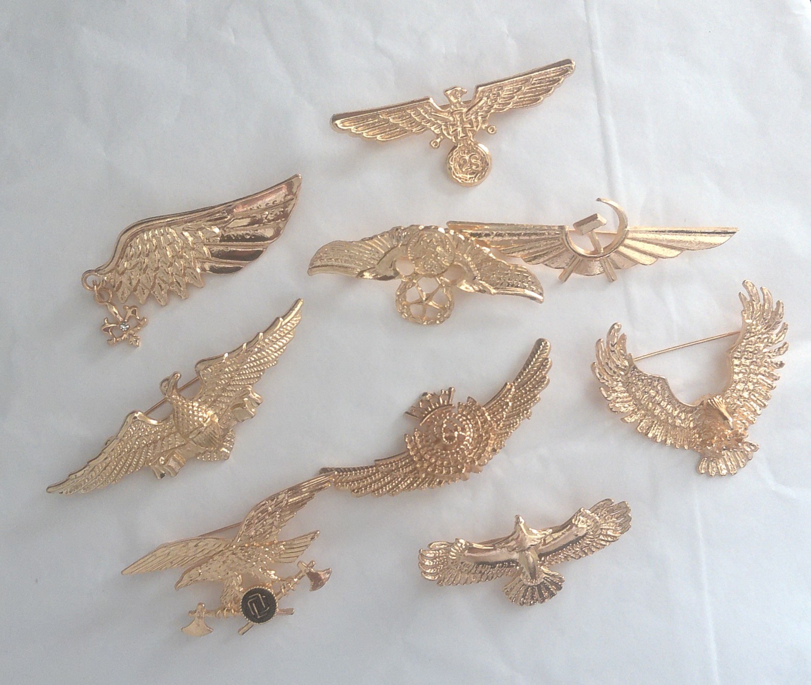 New Fun Set of 9 Shiny Goldtone Lightweight Pin Brooch Assortment Party Favors