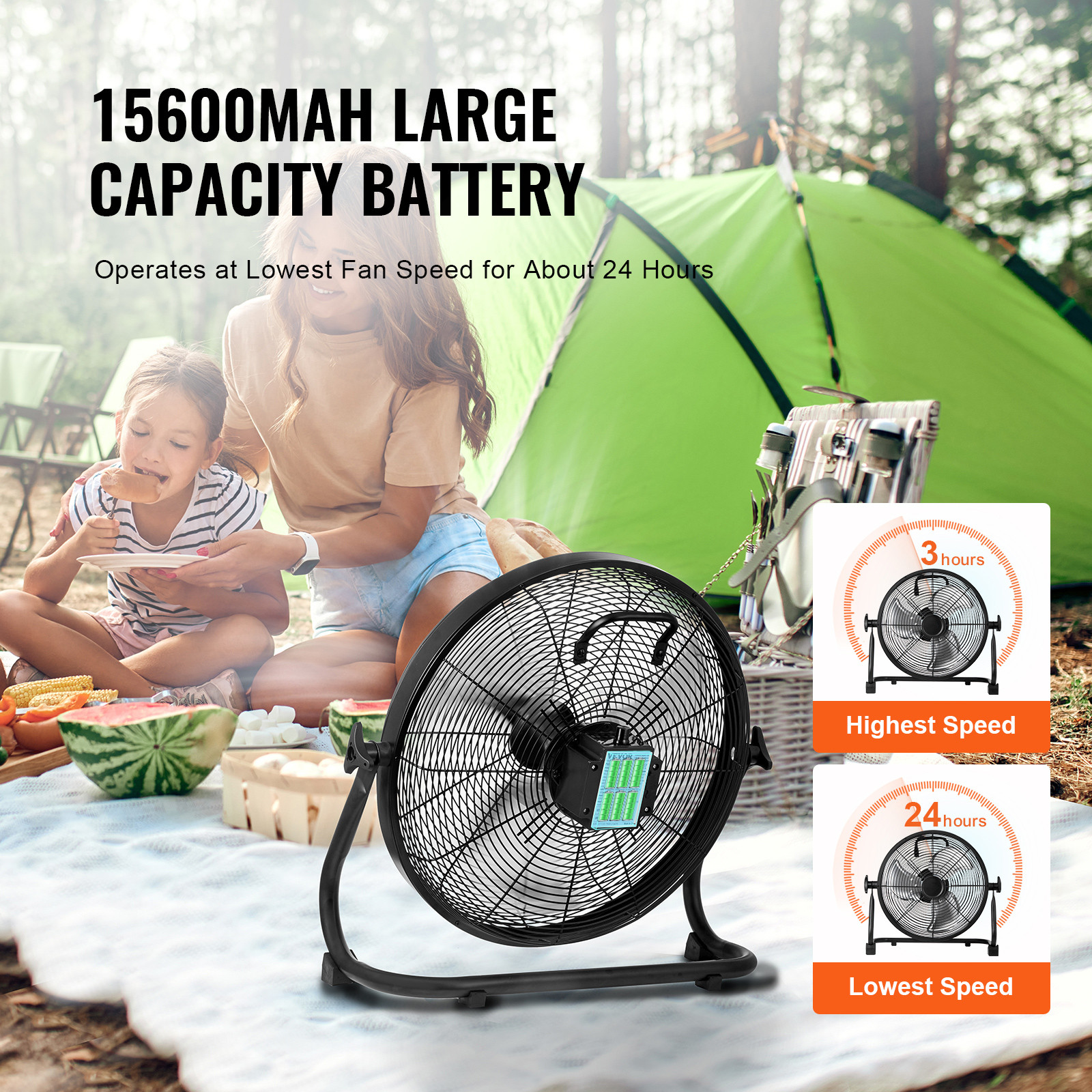 VEVOR 16” Rechargeable High Velocity Cordless Floor Fan Battery Metal Camping